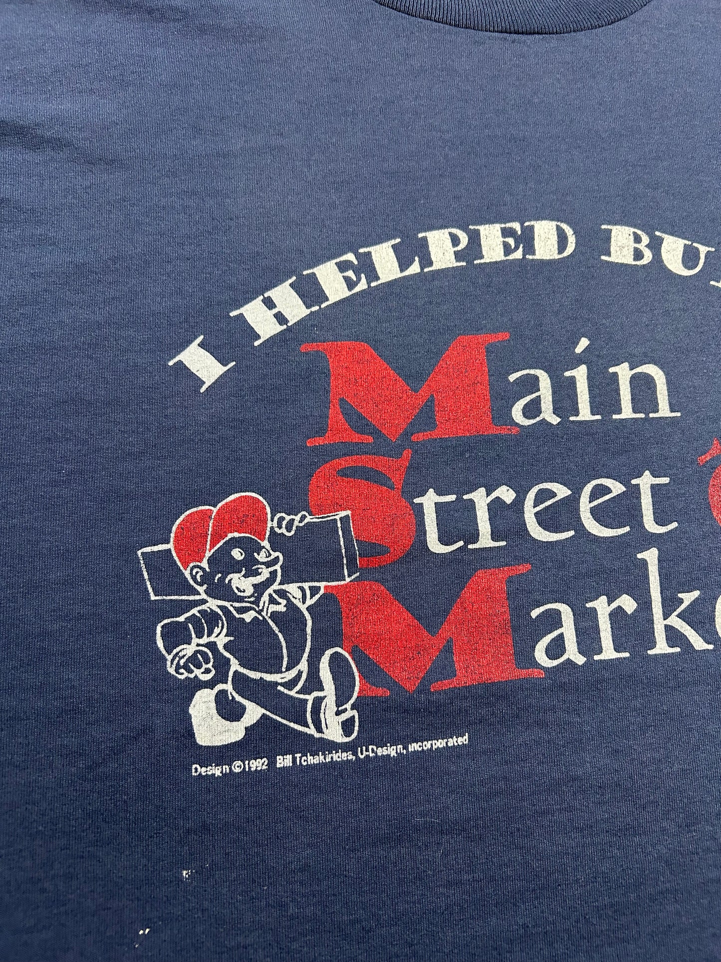 Vintage I Helped Build Main Street Market 1992 Promo Tee 2XL 26x29.25 Inches As Is