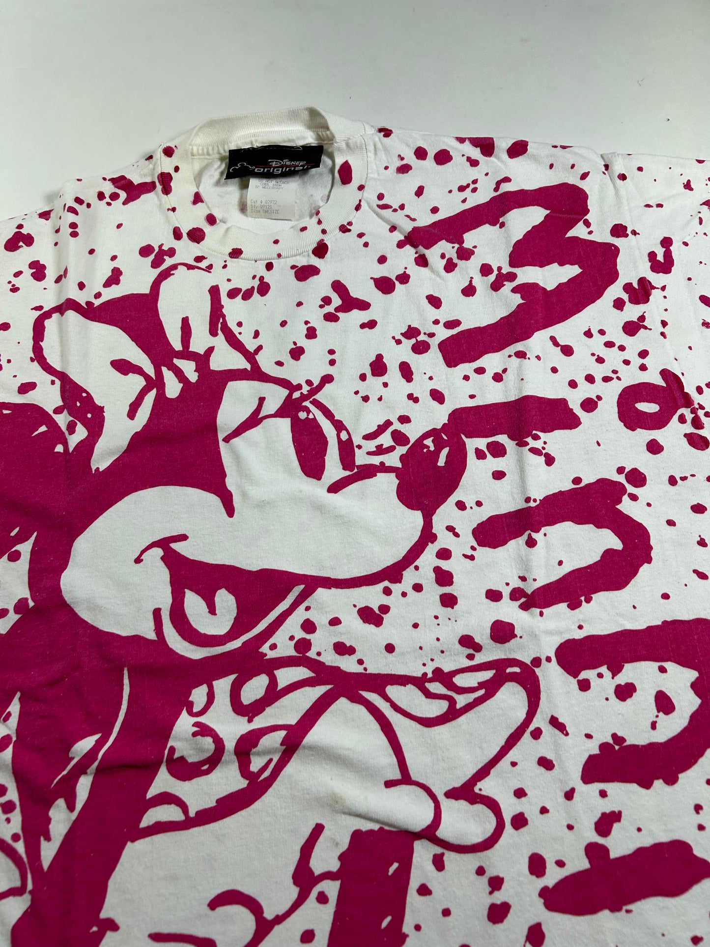 Vintage 90s Disney Originals Minnie Mouse All Over Print White/Pink Shirt XL/L Fit 23x28.5 Inches As Is