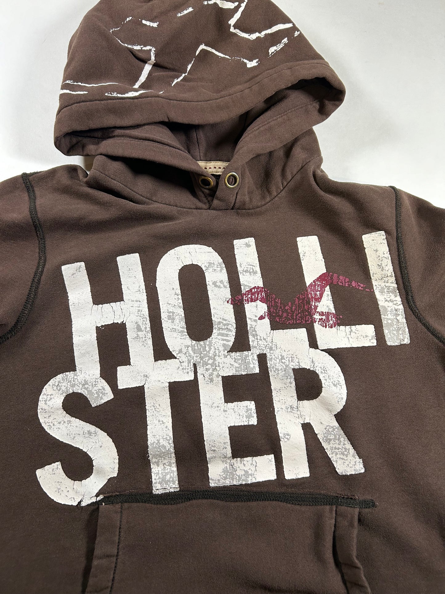 Hollister California Spellout Surf Pullover Hooded Sweatshirt Medium/Small Fit 21x25.75 Inches Brown
