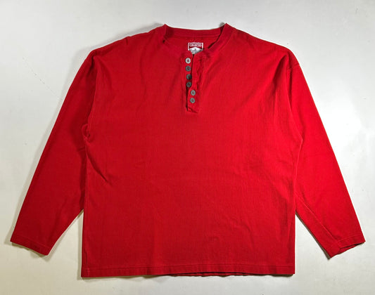 Vintage 90s Marlboro Unlimited Thermal Red Ribbed Cotton Pullover Henley XL 24.75x28.25 Inches