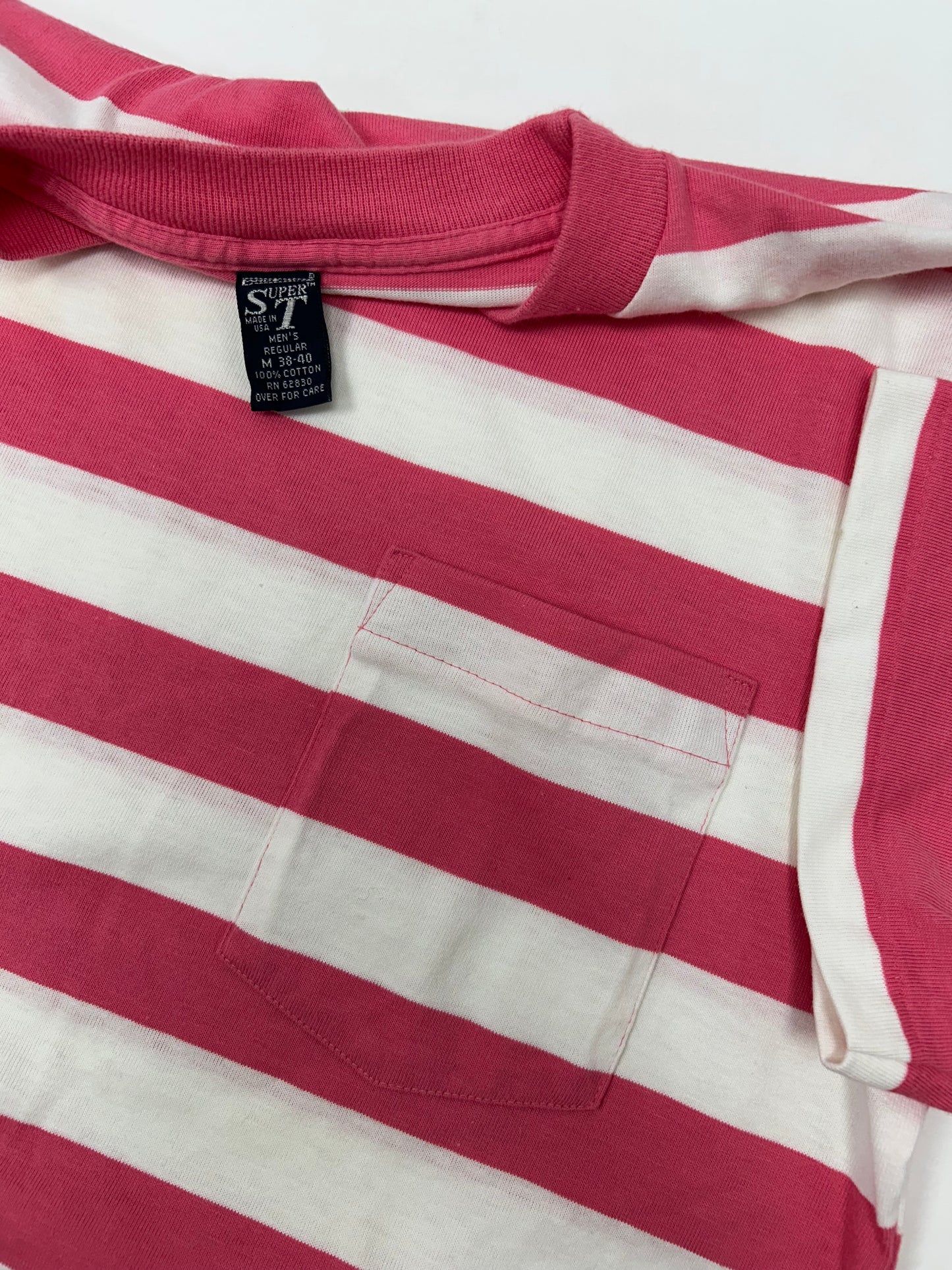 Vintage Lands End Made in USA Single Stitch Stripe Pocket Tee Tagged Size Medium 21x29.5 Inches