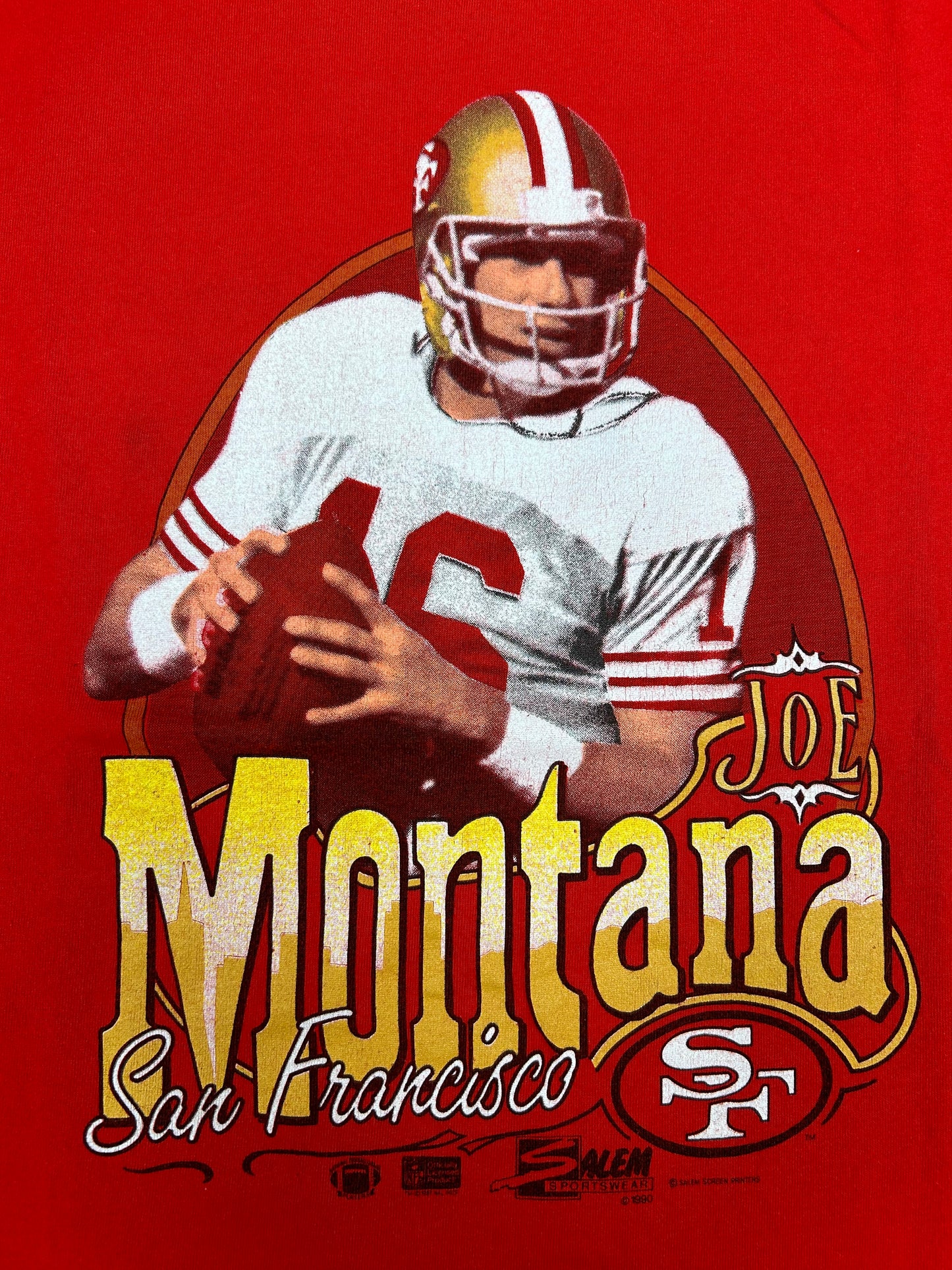 Vintage San Francisco 49ers Joe Montana Salem Sportswear NFL 1990 Graphic Large 21.25x29.75 Inches