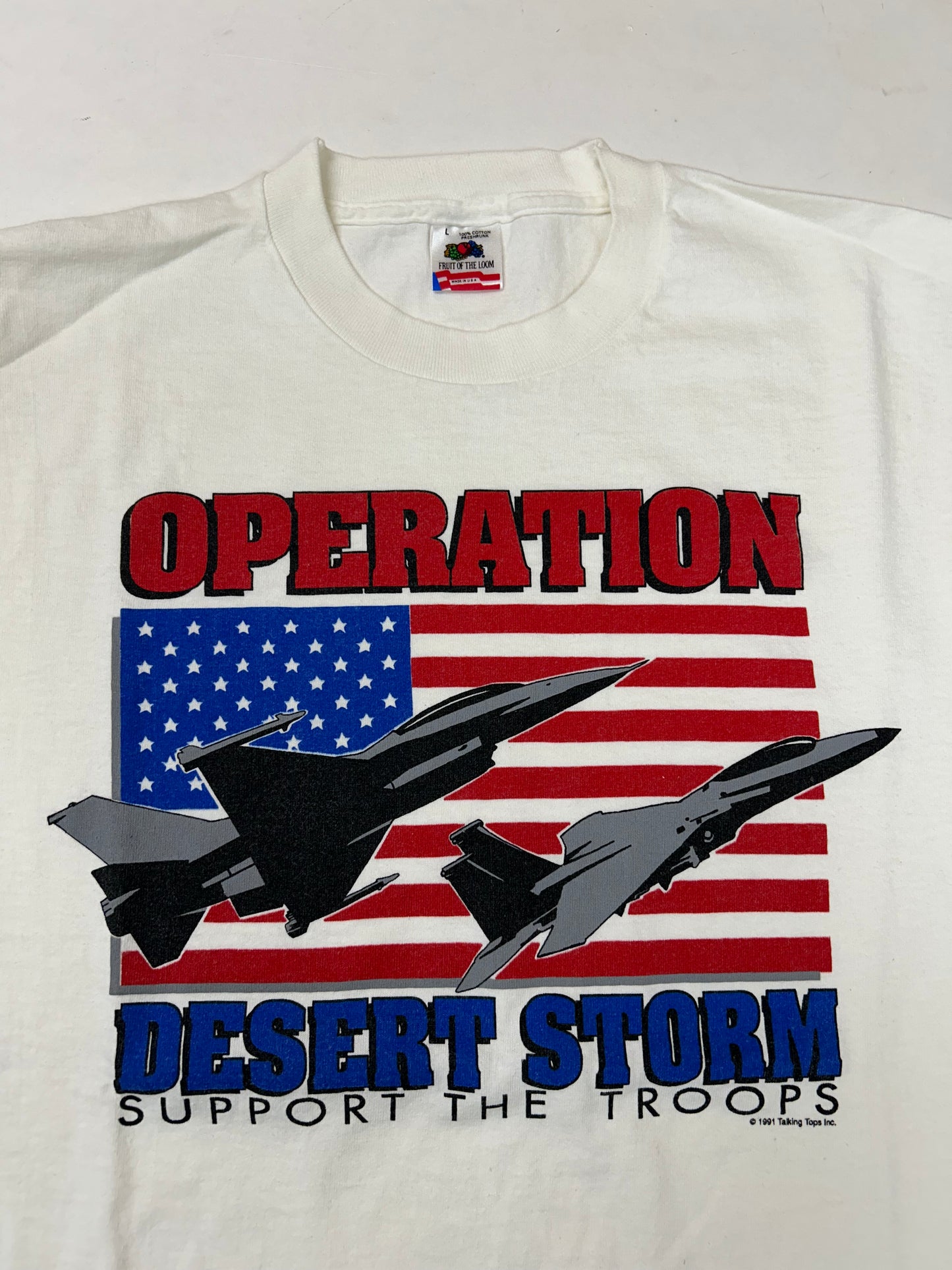 Vintage 1991 Operation Desert Storm Support The Troops Tee Large White