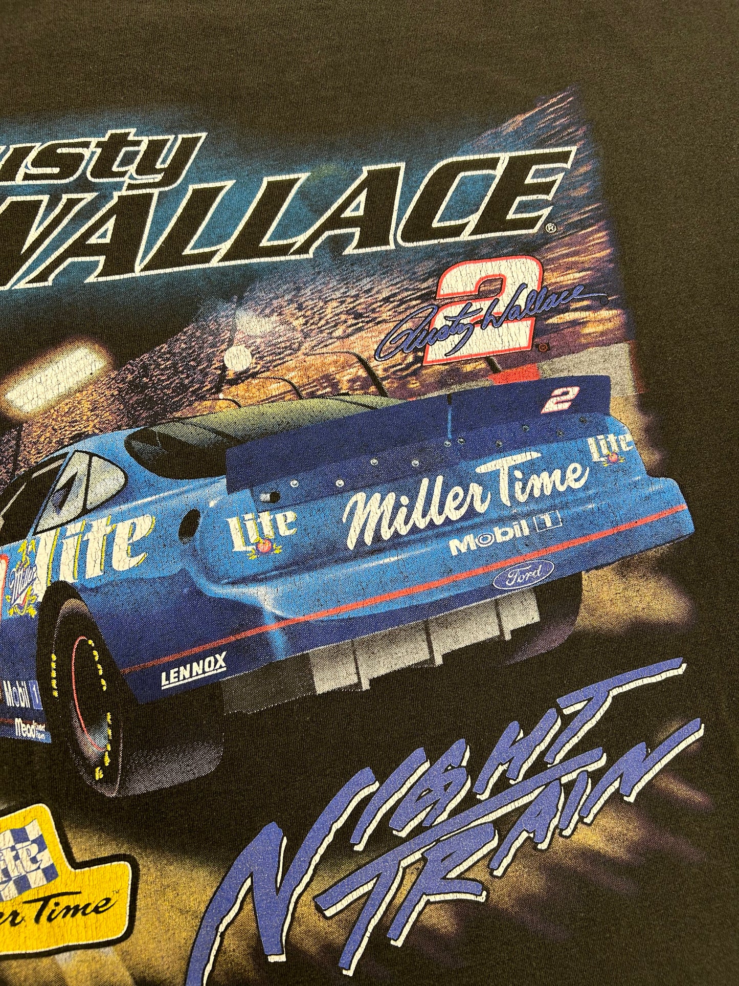 Vintage NASCAR Rusty Wallace #2 Miller Lite Night Train T-Shirt Chase Nutmeg XL 24.5x29.5 Inches