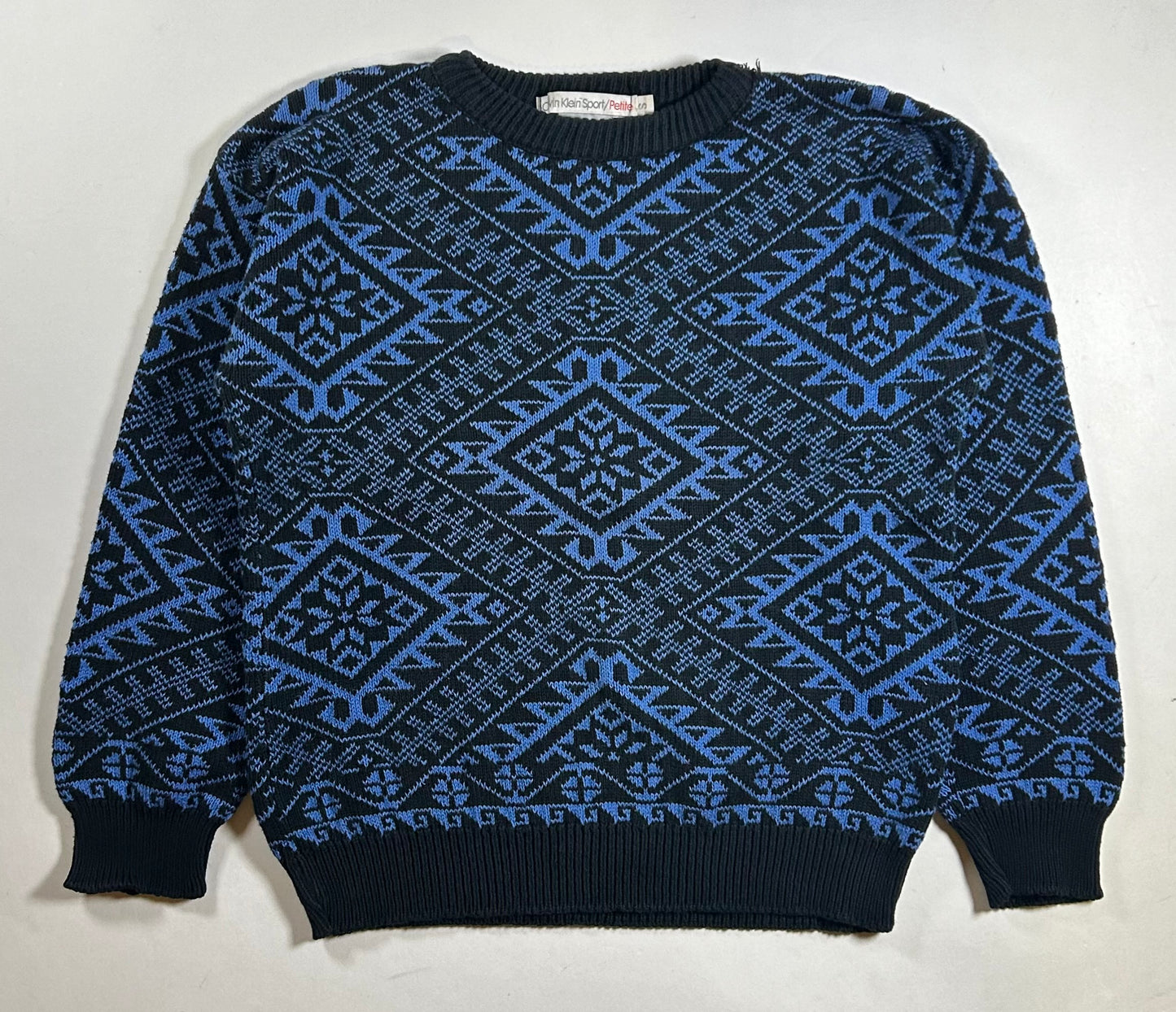Vintage Calvin Klein Sport Petite Blue Black Geometric 90s USA Made Small Women’s 19x22 Inches