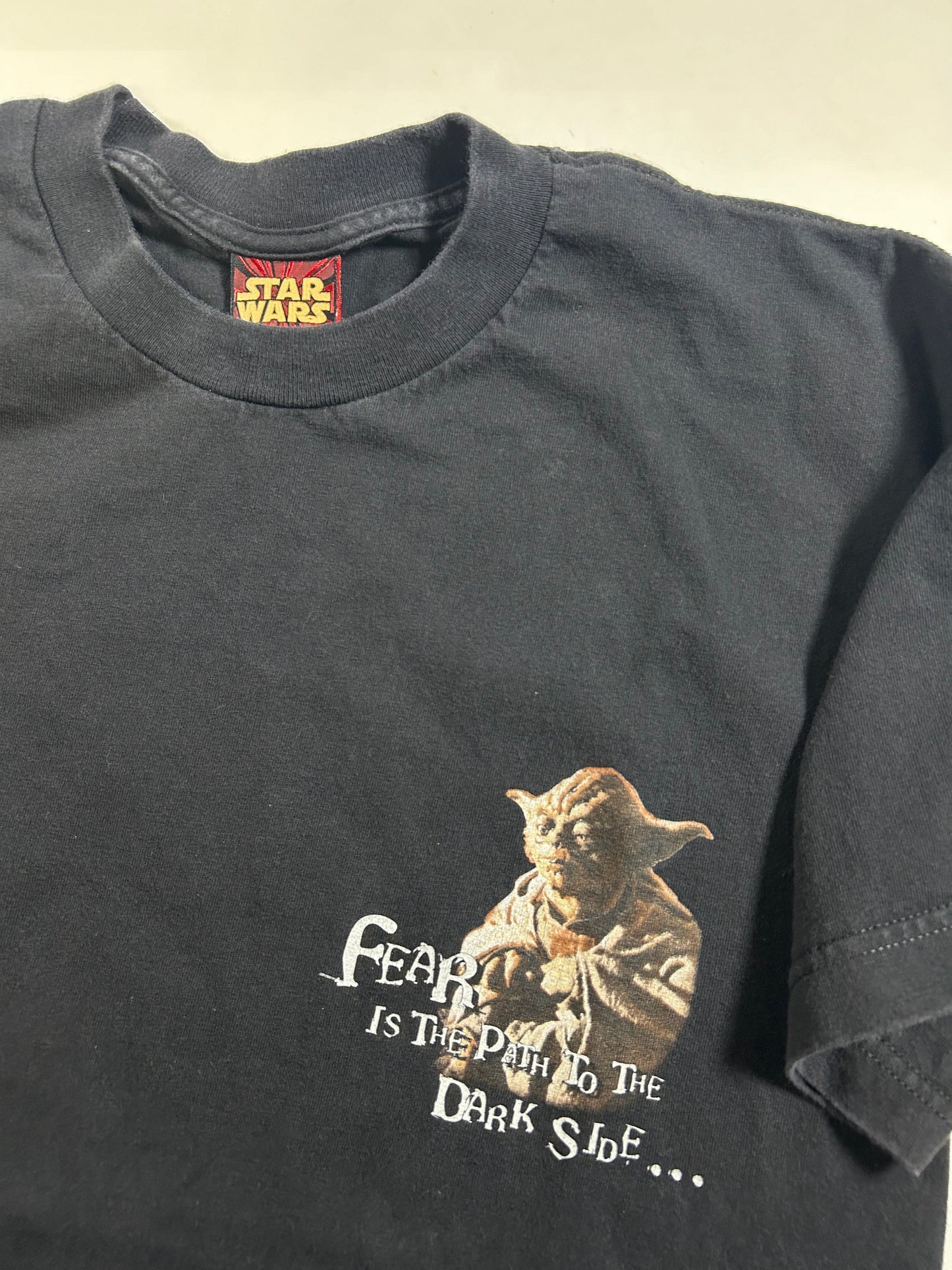 Vintage Star Wars Yoda Wise Words Fear Is The Path To The Dark Side Promo Tee Large 21x29.75 Inches Black