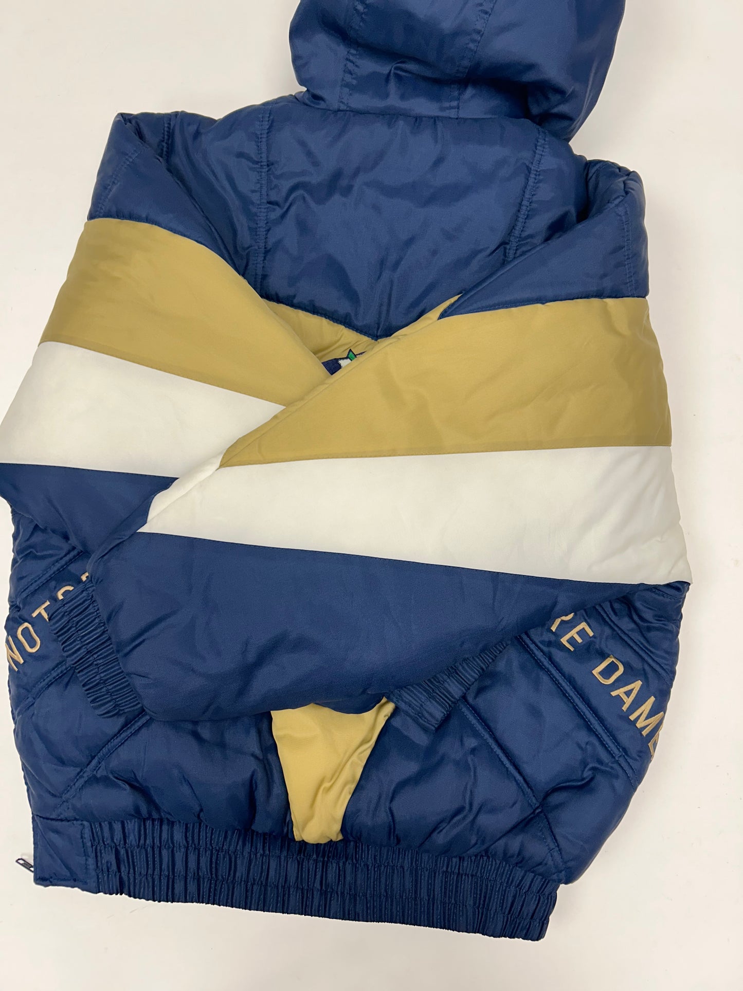 Vintage Notre Dame Fighting Irish Puffer Jacket 1/4 Zip Medium/Large Fit 26.75x29.5 Inches Pro Player 90s