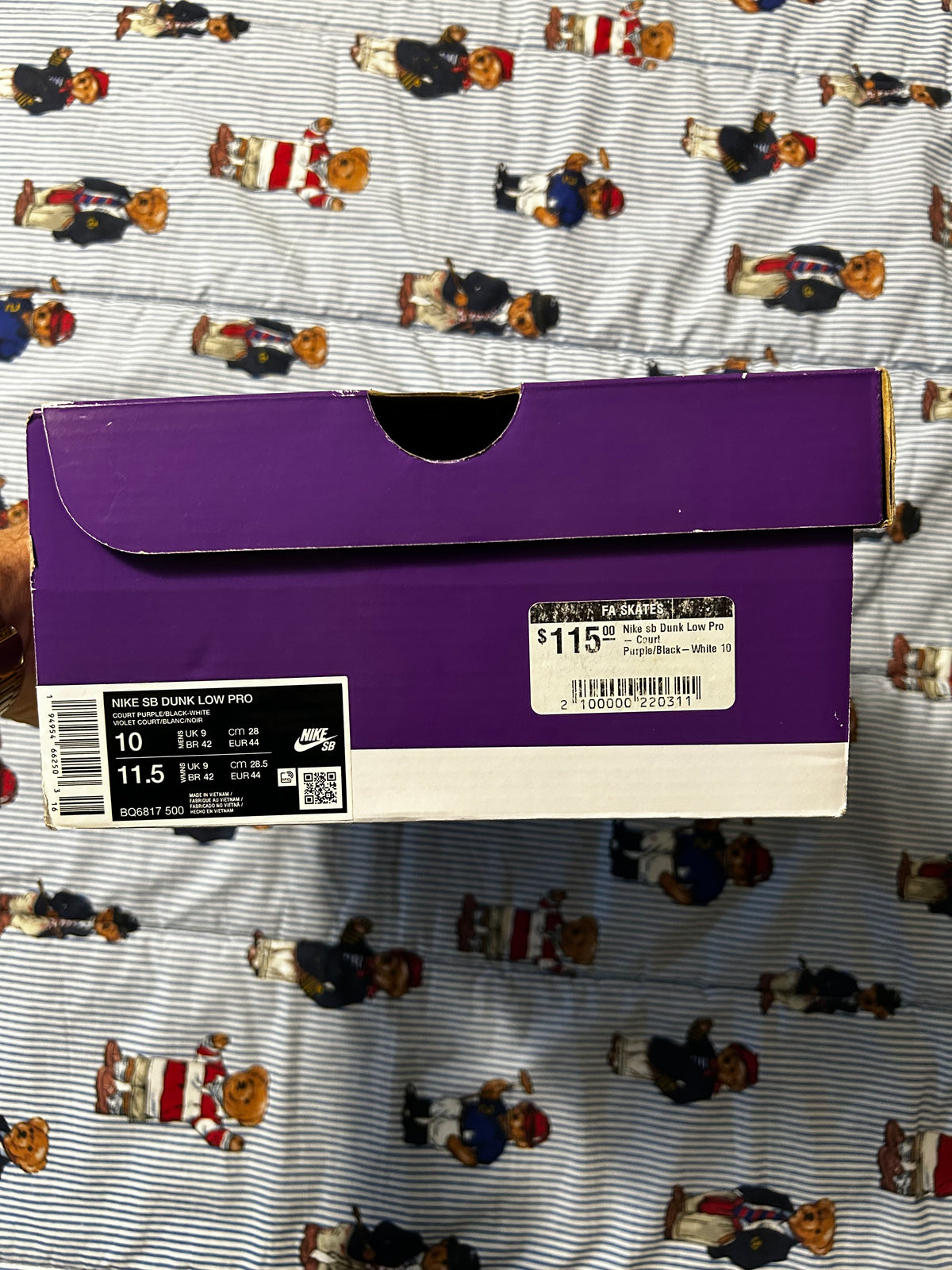 Nike SB Dunk Low Court Purple Size 10 Brand New With Box Skateboarding Shoe Skate