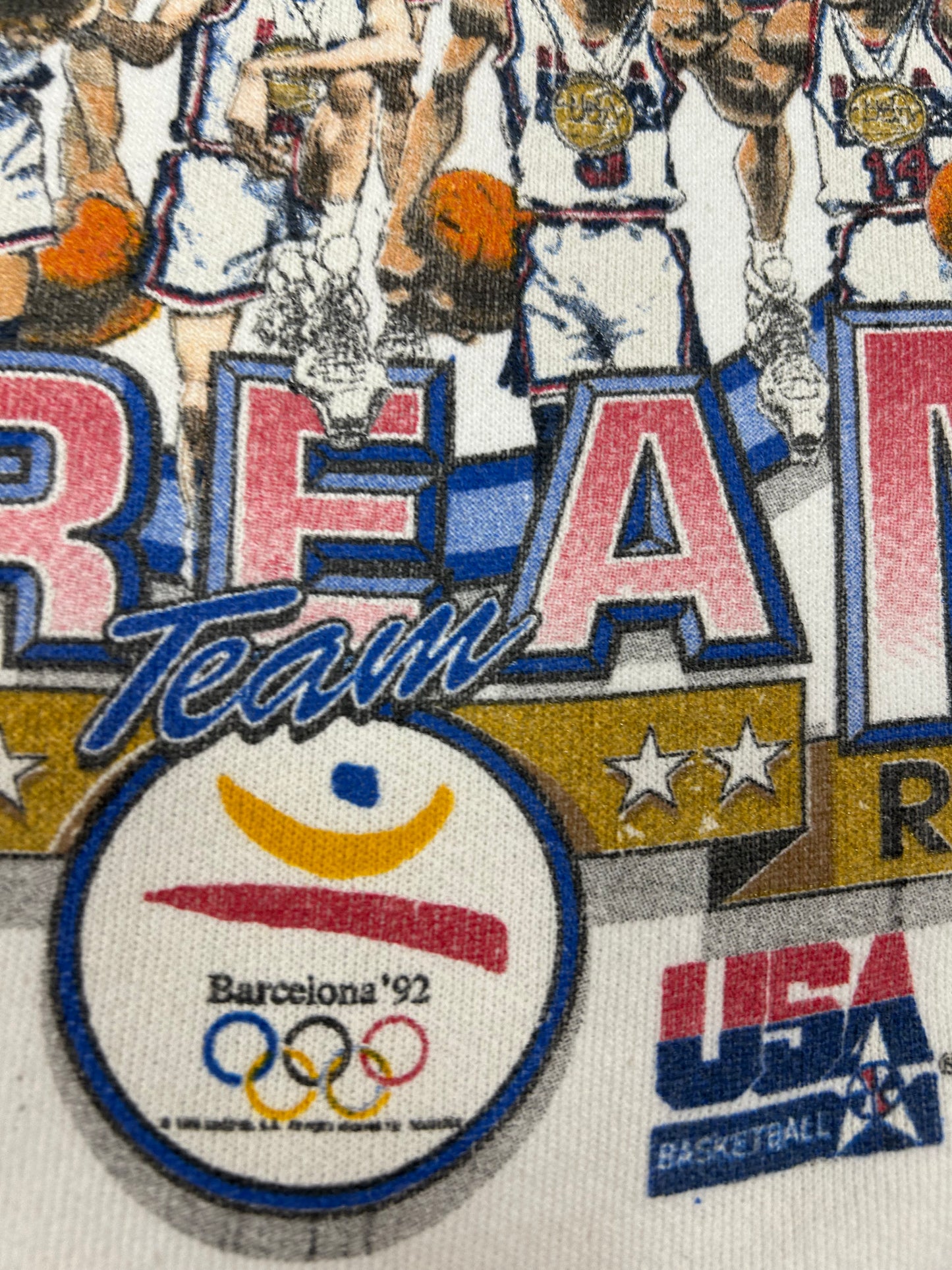 Vintage Salem Sportswear 1992 Barcelona Olympics Team USA Dream Team Caricature Crewneck Medium/Small Fit 22.5x24.75 Inches Great Wear