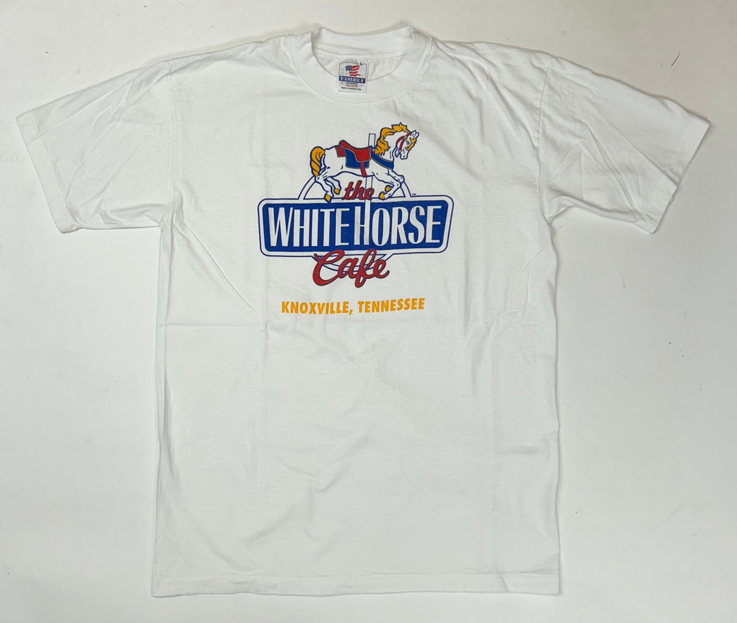 Vintage The White Horse Cafe Knoxville Tennessee Graphic T-Shirt 90s White Large 22.5x30.5 Inches