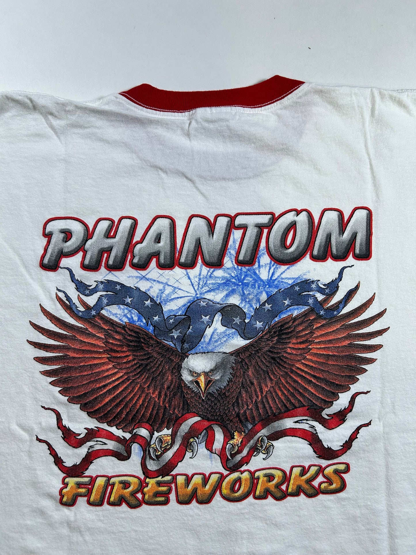 Vintage 2000s Phantom Fireworks American Eagle Flag Ringer Tee Medium