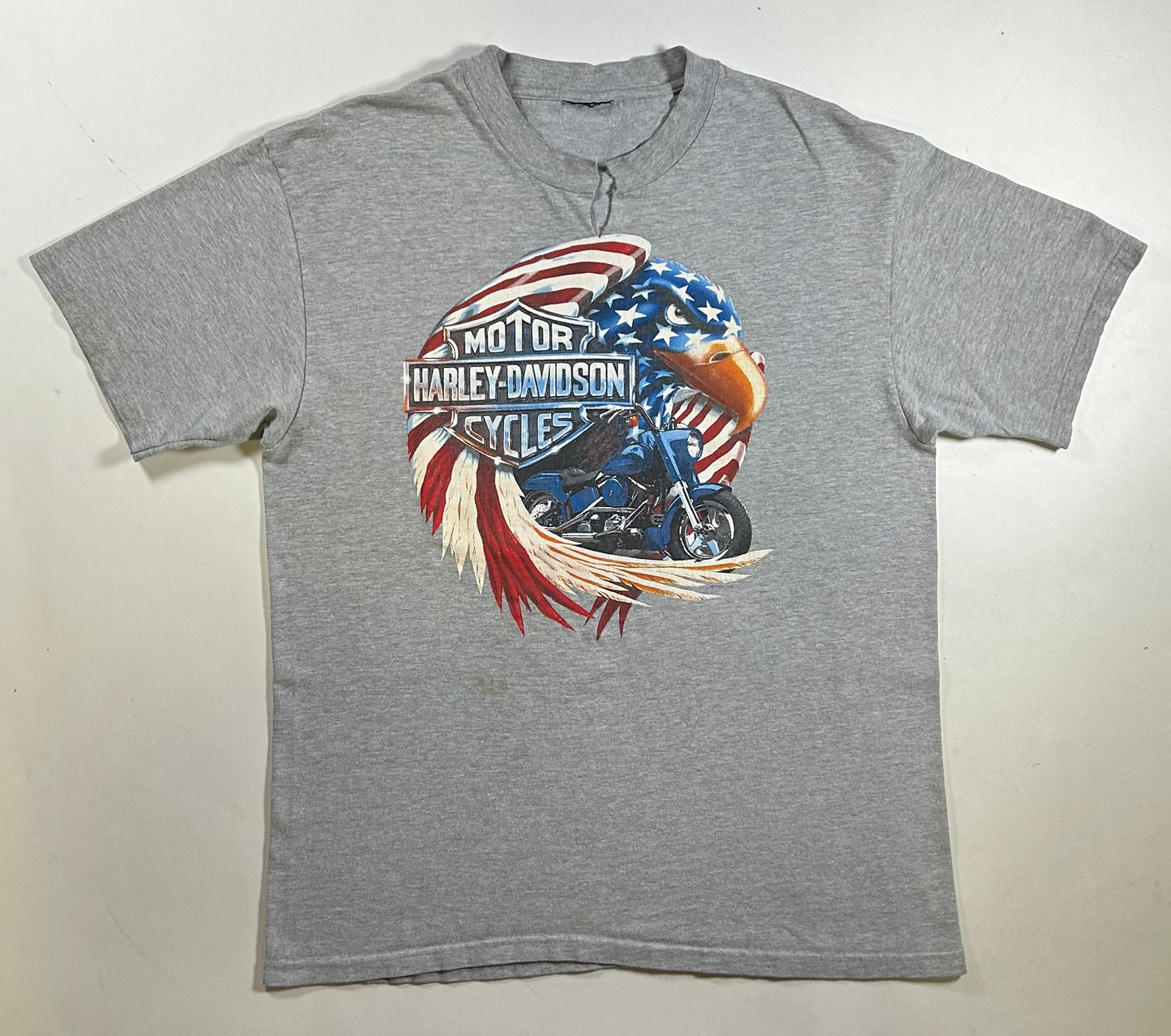 Vintage 2000s Harley Davidson Motorcycles Kosco Kinnelon, NJ American Eagle Tee Large 21.5x29 Inches V-Neck Cut As Is Has Mark