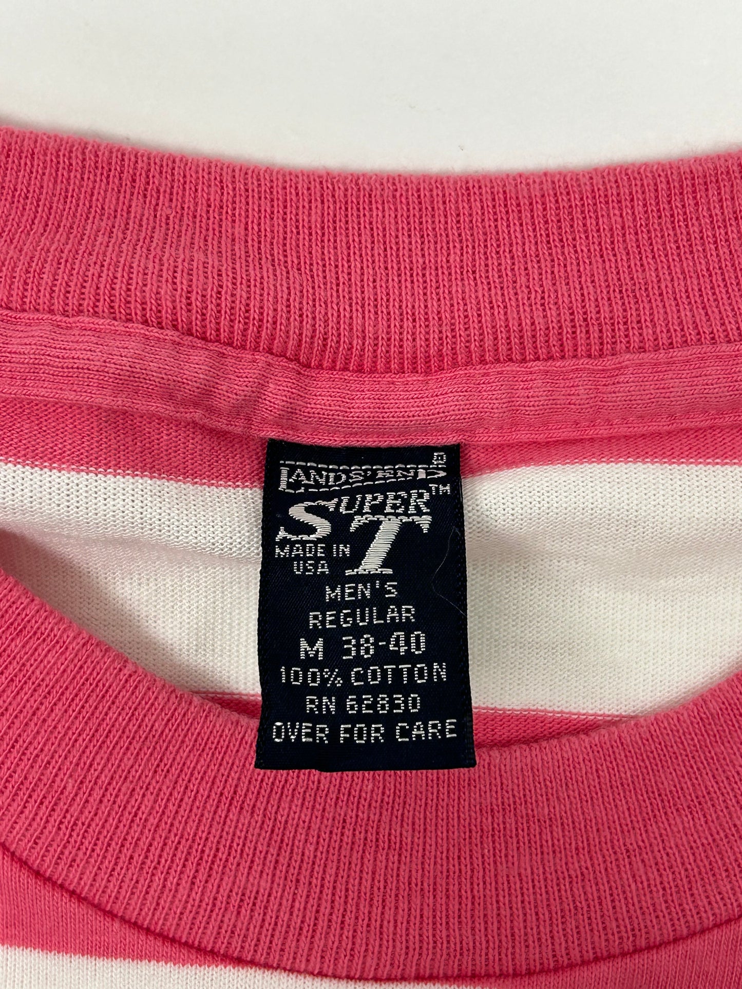 Vintage Lands End Made in USA Single Stitch Stripe Pocket Tee Tagged Size Medium 21x29.5 Inches