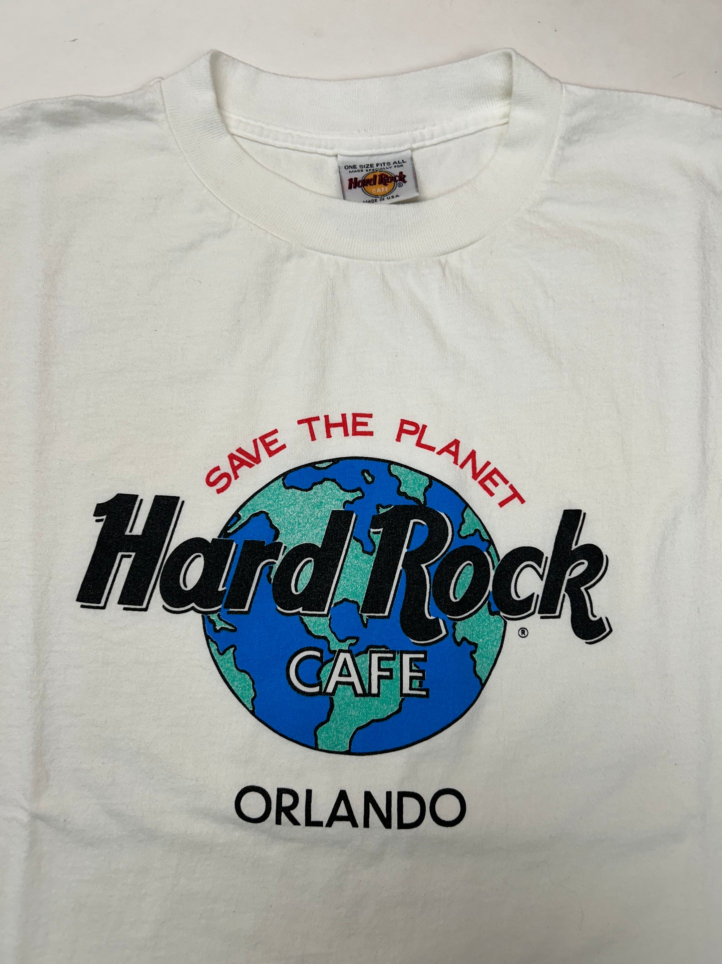 Vintage 90s Hard Rock Cafe Orlando Florida OSFA Fits Like 2XL/L 25.5x29.25 Inches White