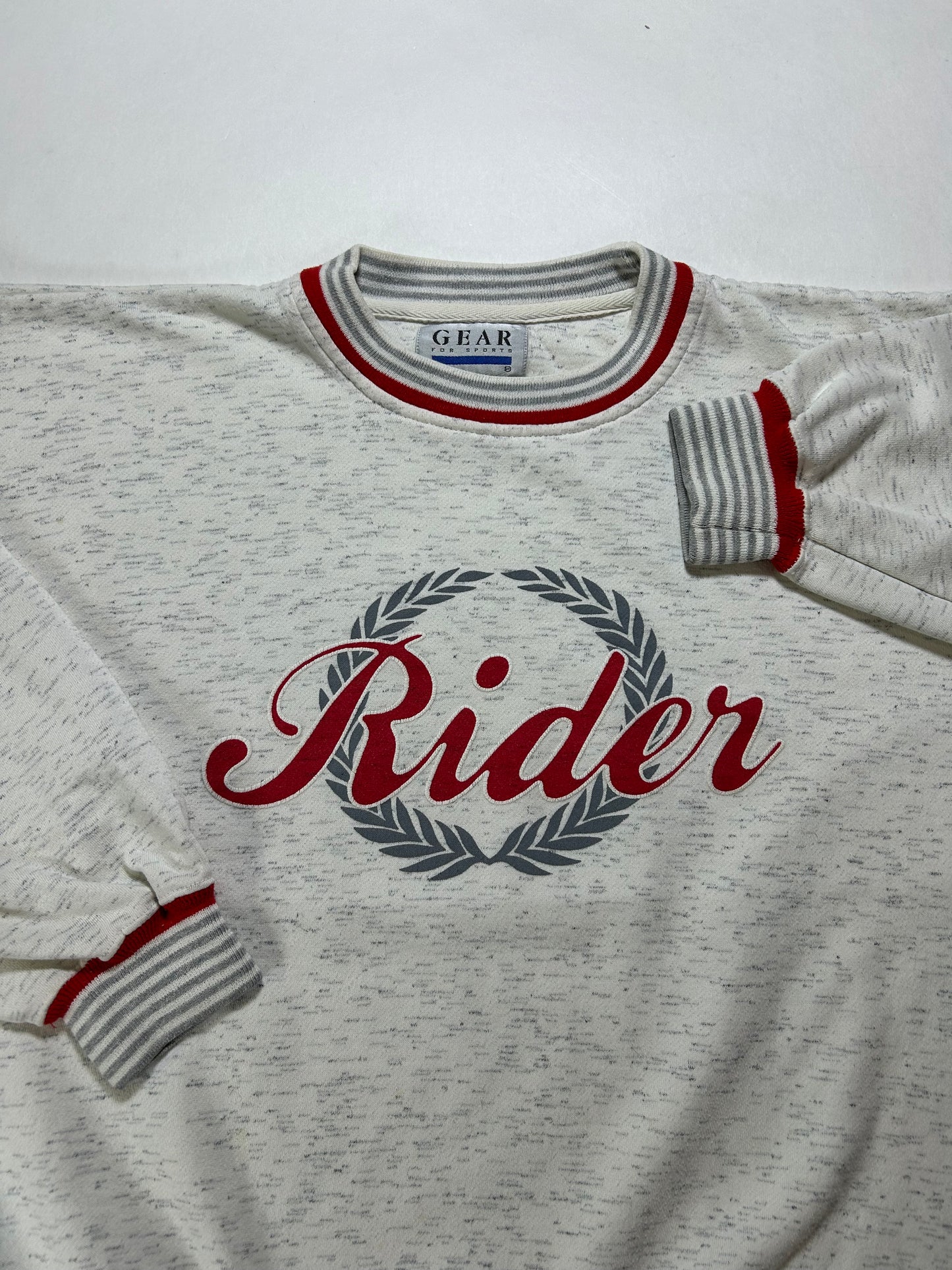 Vintage Gear For Sports Rider University College Crewneck Sweatshirt Boxy Mediumish Fit 23.25x25.75 Inches Gray