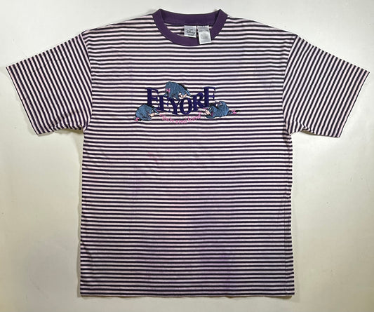 Vintage The Disney Store Eeyore “You’re A Real Friend” Embroidered Logo Striped Tee XL 23.25x31 Inches As Is Has Color Bleeding