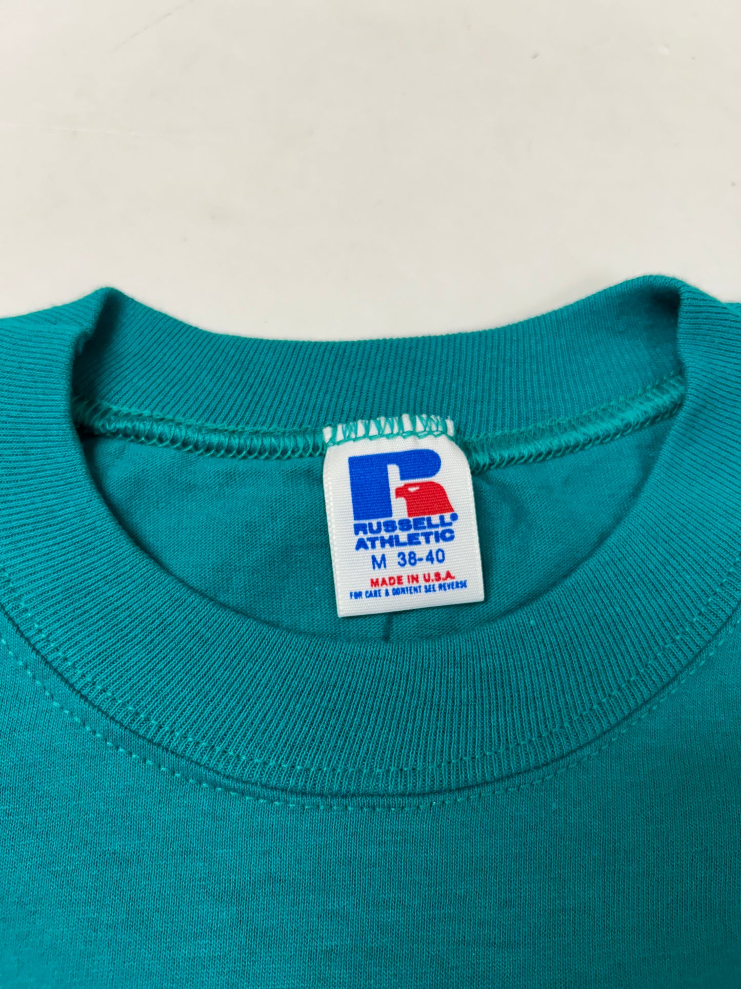 Edgewood NJ first edition “Deeper Than The Roots.” Tee Medium 90s Russell Athletic USA 100% Cotton Aqua Blue