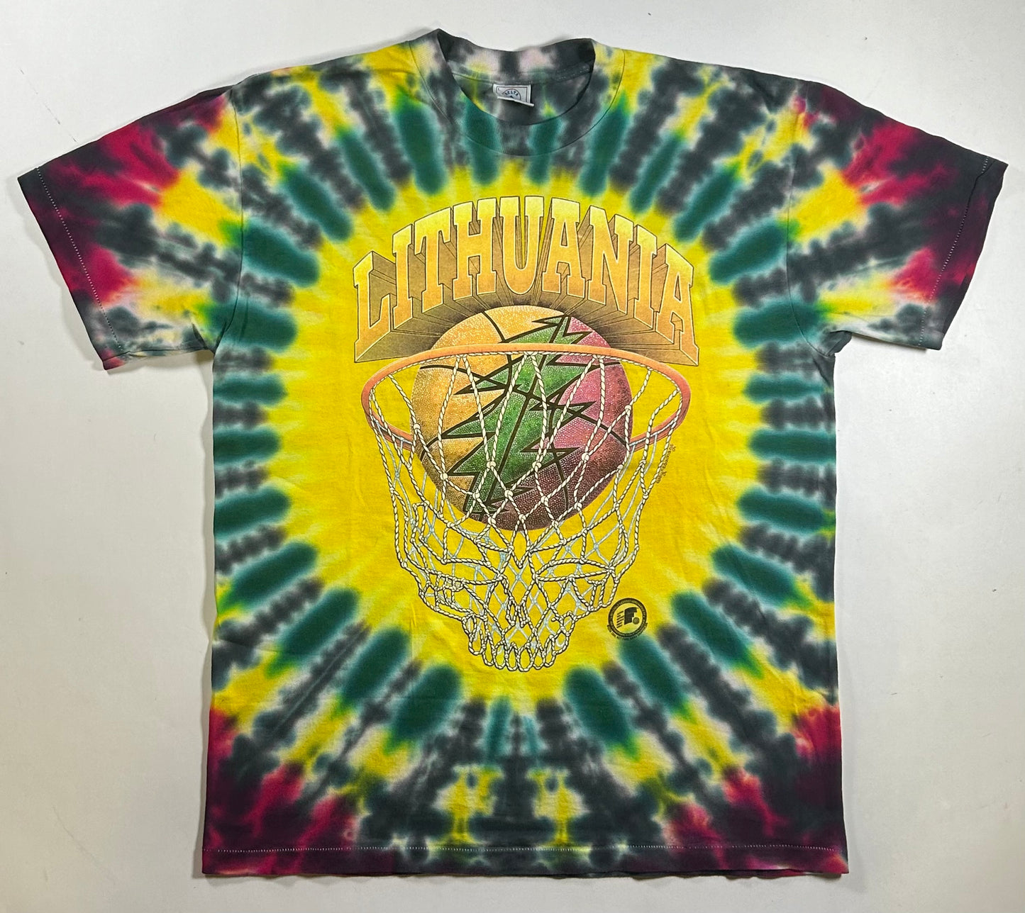 Vintage 1996 Grateful Dead Lithuania Basketball Team Tie Dye Tee USA Large 22.25x29.5 Inches