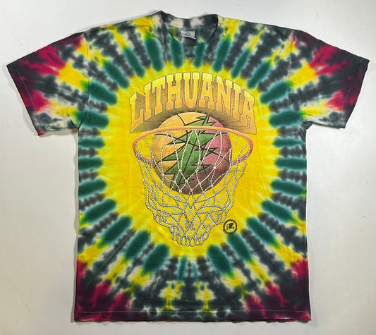 Vintage 1996 Grateful Dead Lithuania Basketball Team Tie Dye Tee USA Large 22.25x29.5 Inches