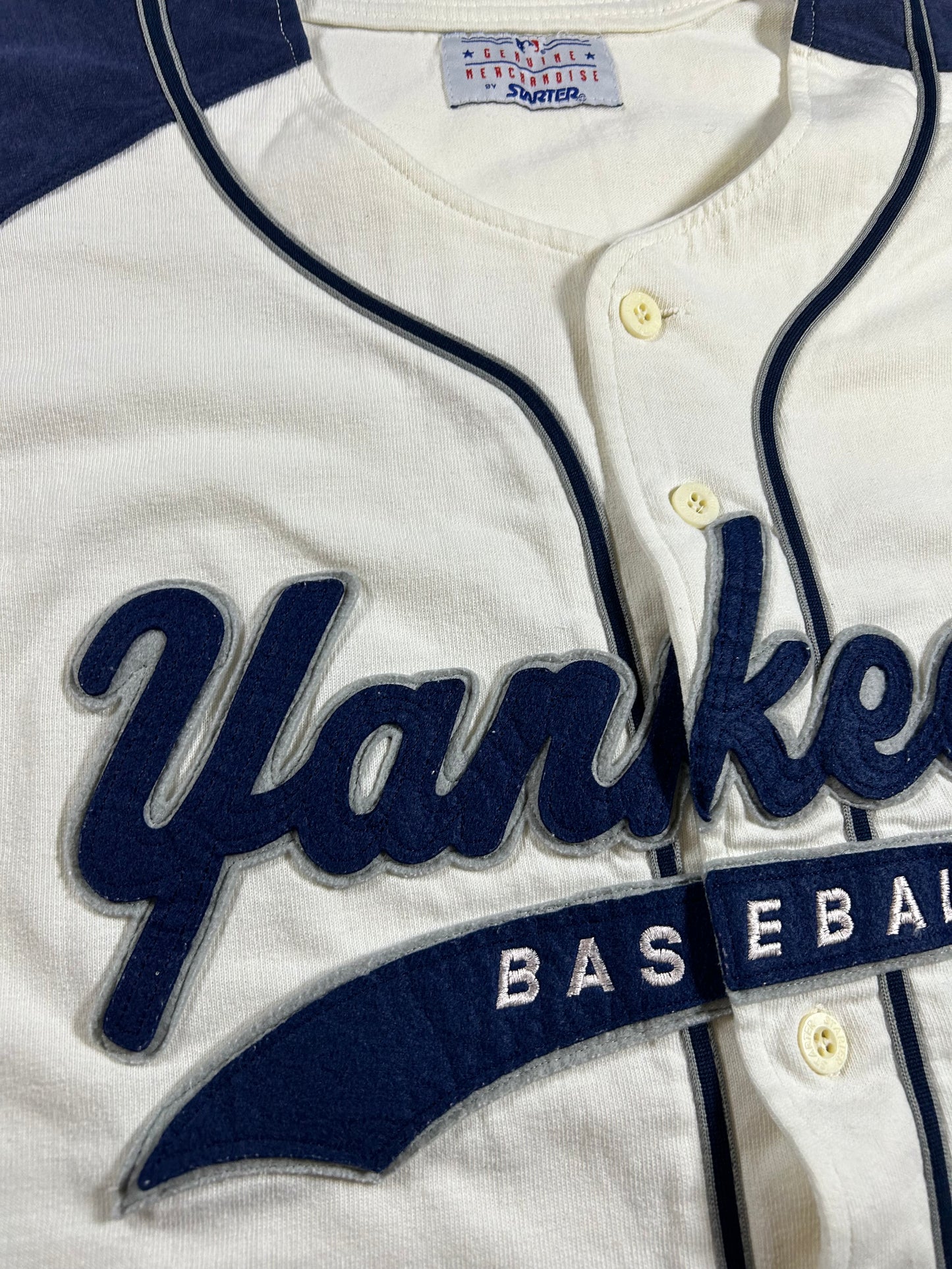 Vintage Starter New York Yankees Embroidery Script Spell Out Blank Jersey XL 26.5x32.75 Inches