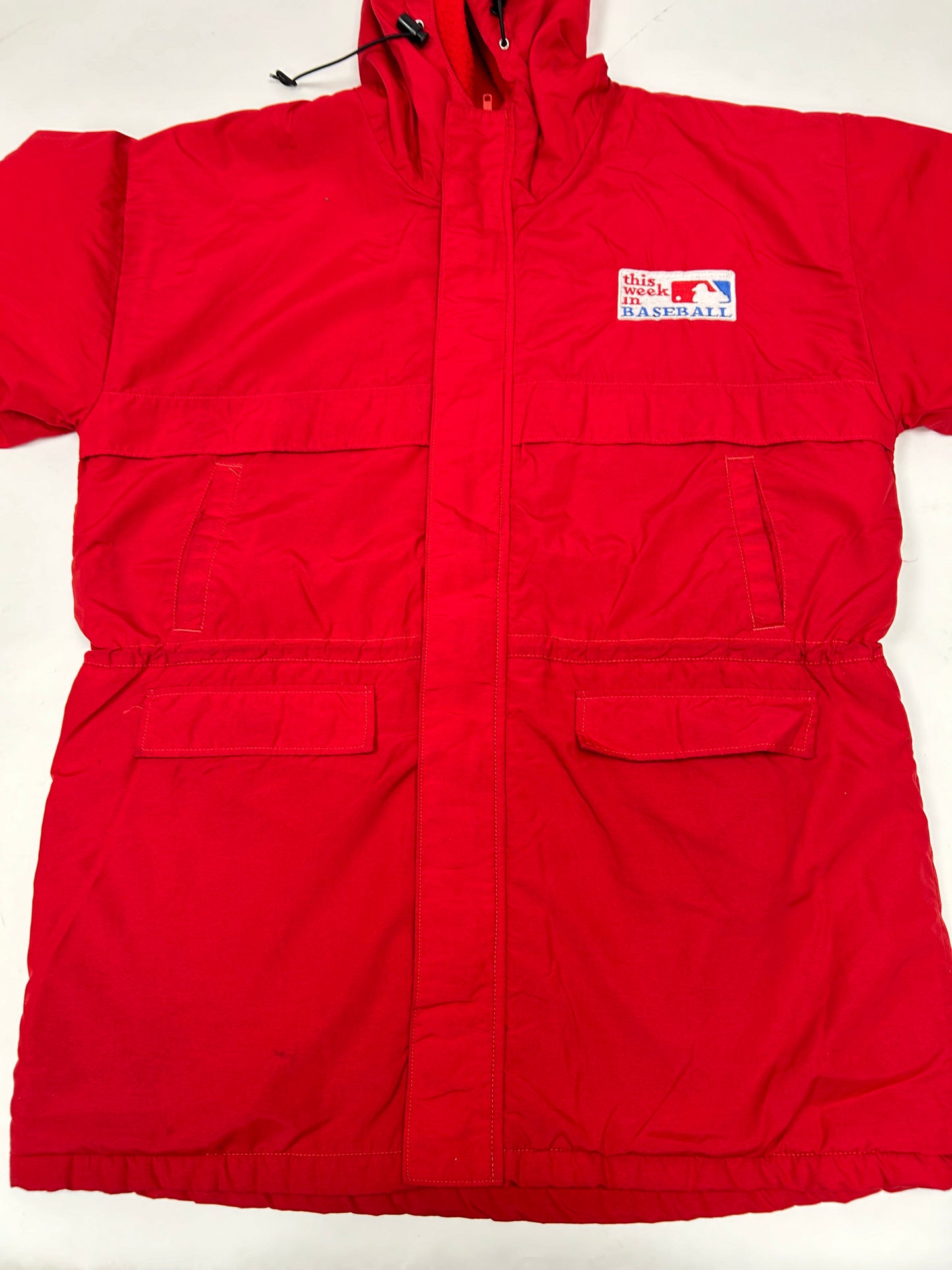 Vintage Chalk-Line MLB This Week In Baseball Zip Long Trench Style Jacket Size Tagged Large 26.5x36.5 Inches As Is Has Wear