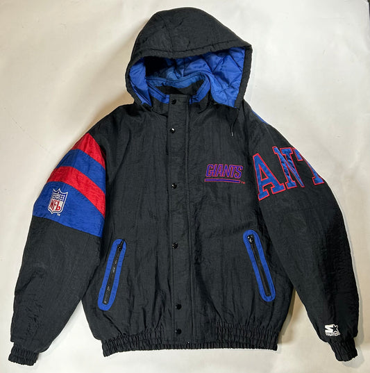 Vintage 90s Starter New York Giants Jacket Zip Puffer Quilted Jacket Large Can Fit XL 27x29.25 Inches NYG