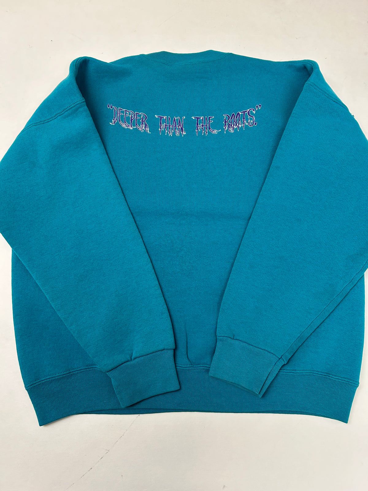 Edgewood New Jersey Deeper Than The Roots Crewneck Sweatshirts Lee Tag Turquoise Blue Boxy M/L Fit 24.25x25 Inches As Is