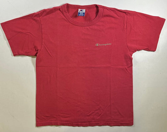Vintage 90s Champion Chest Script Tee Red Medium 21.5x26.25 Inches