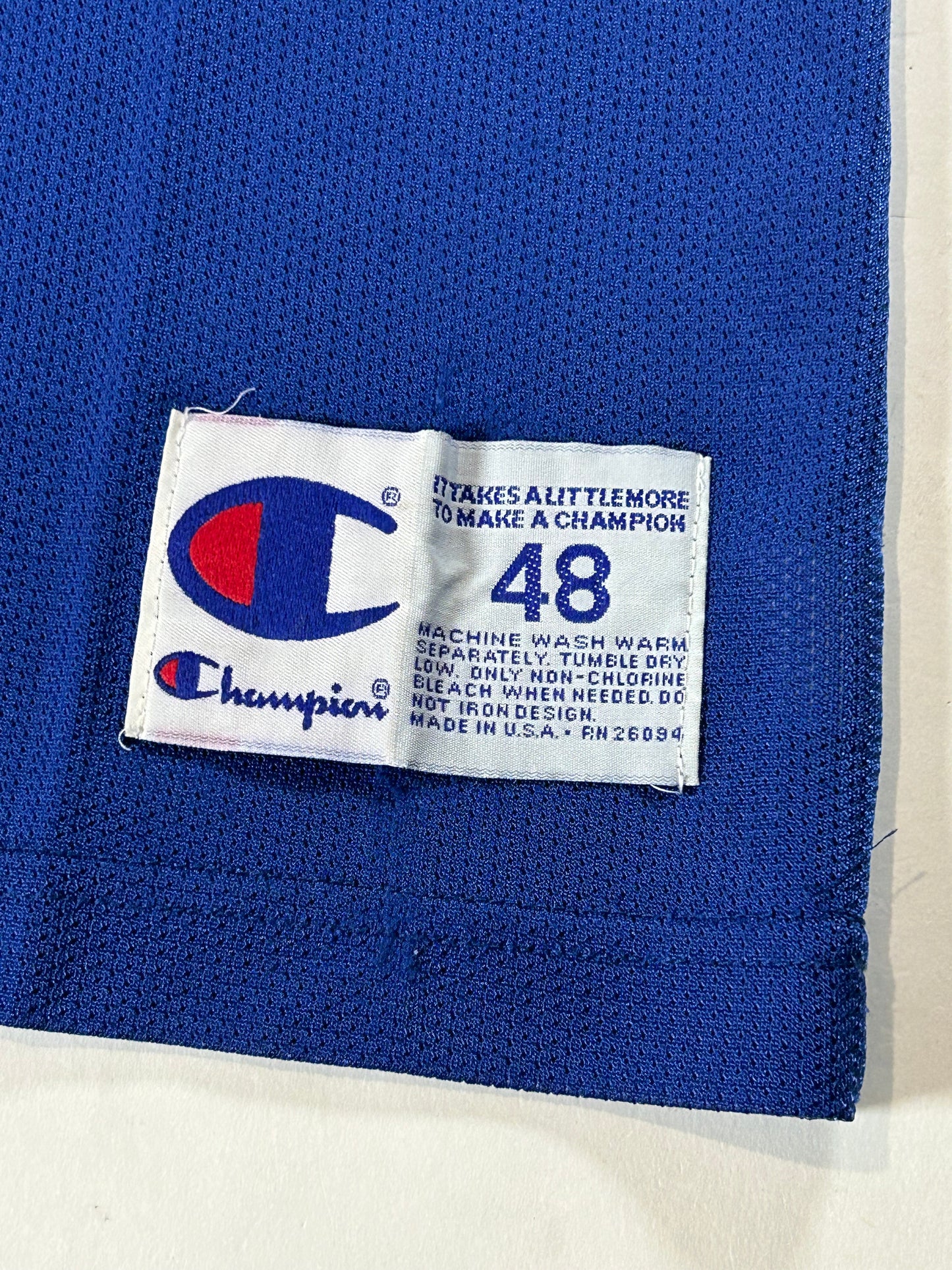 Vintage 90s Champion John Starks #3 New York Knicks NBA Felt Patch Jersey Blue 48 XL 23.5x32.5 Inches