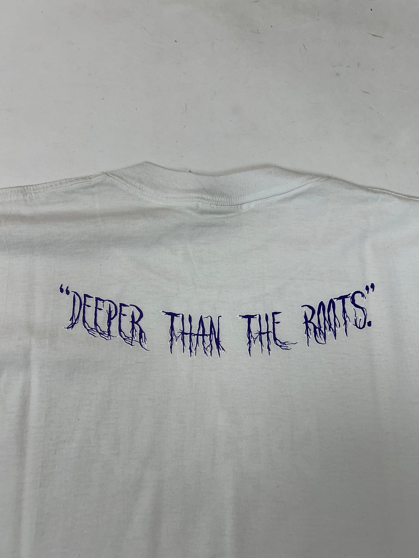 Edgewood NJ first edition “Deeper Than The Roots.” Tee 2XL  Jerzees Tag 50/50 Blend Honduras White