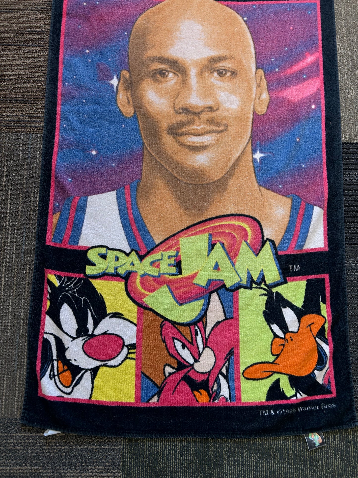 Vintage Warner Bros. Space Jam Beach Towel Michael Jordan & Looney Tunes Movie About 27.5x56 Inches