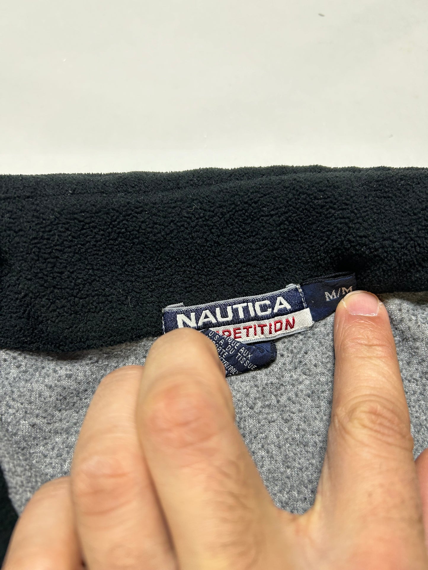 Vintage 90s Nautica Competition 1/4 Zip Fleece Pullover Made In USA Gray M/L Fit 24.25x27.5 Inches