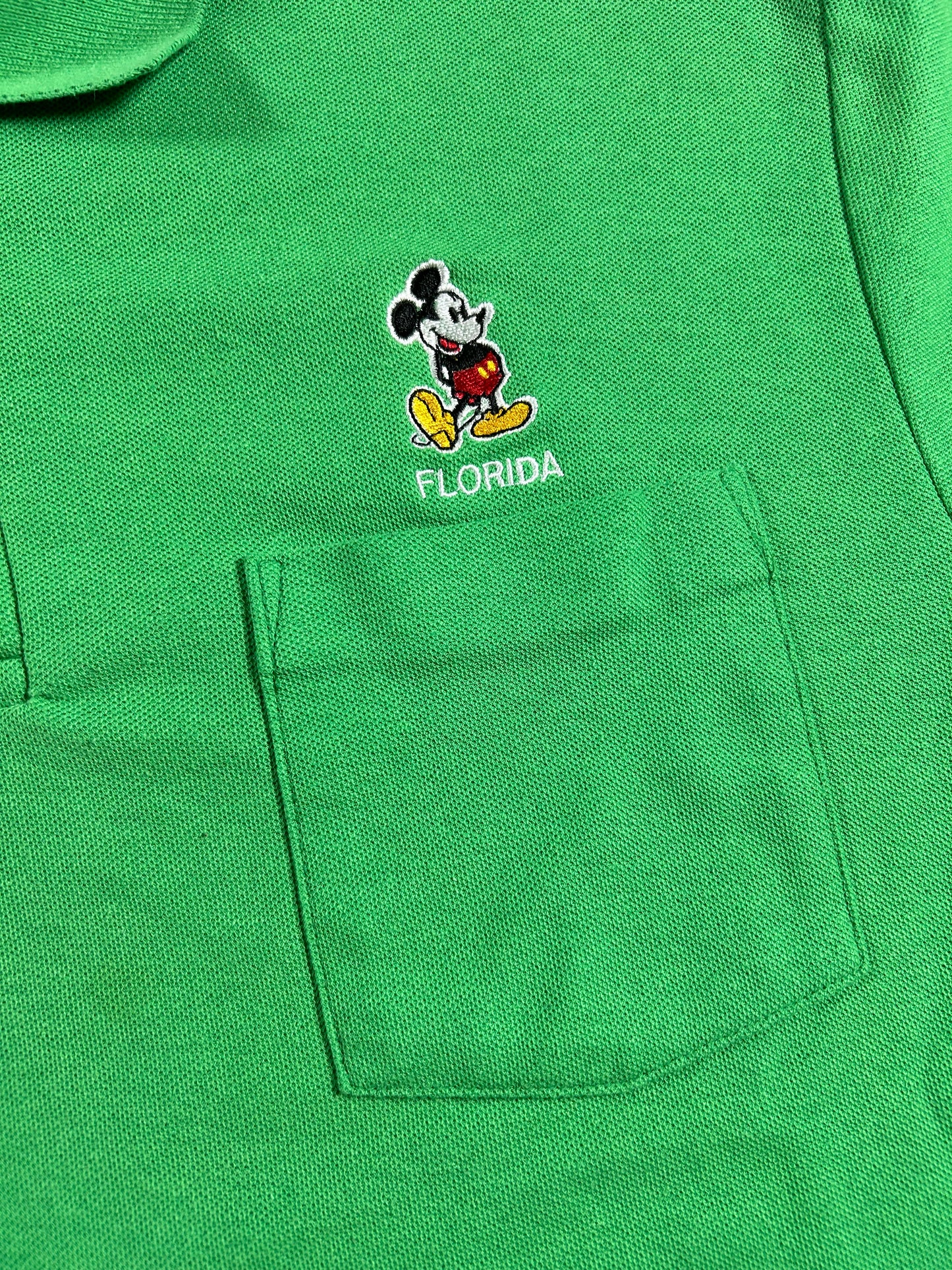 Vintage Velva Sheen Mickey Mouse Embroidered Logo Polo Shirt USA Green 21.75x26.5 Inches