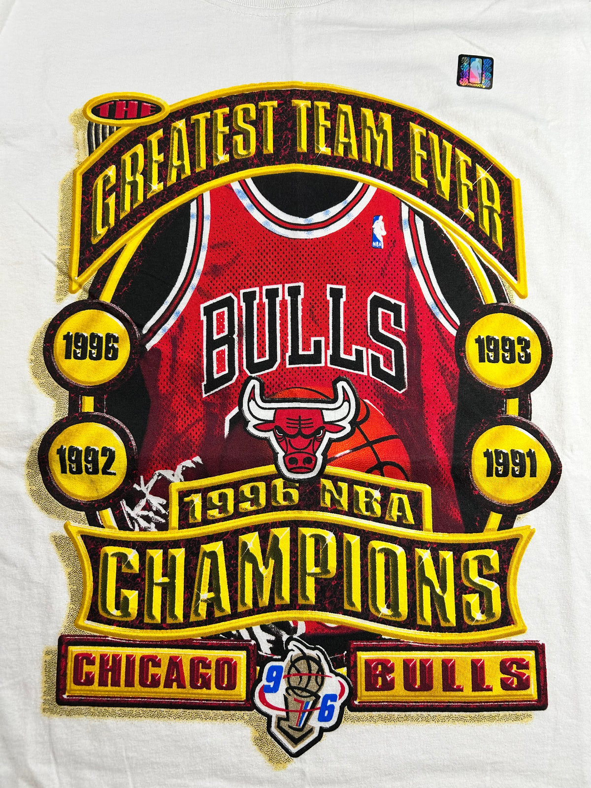Vintage Chicago Bulls Greatest Team Ever 1996 NBA Championship Tee XL/2XL Fit 25.75x34 Inches Brand New Old Stock