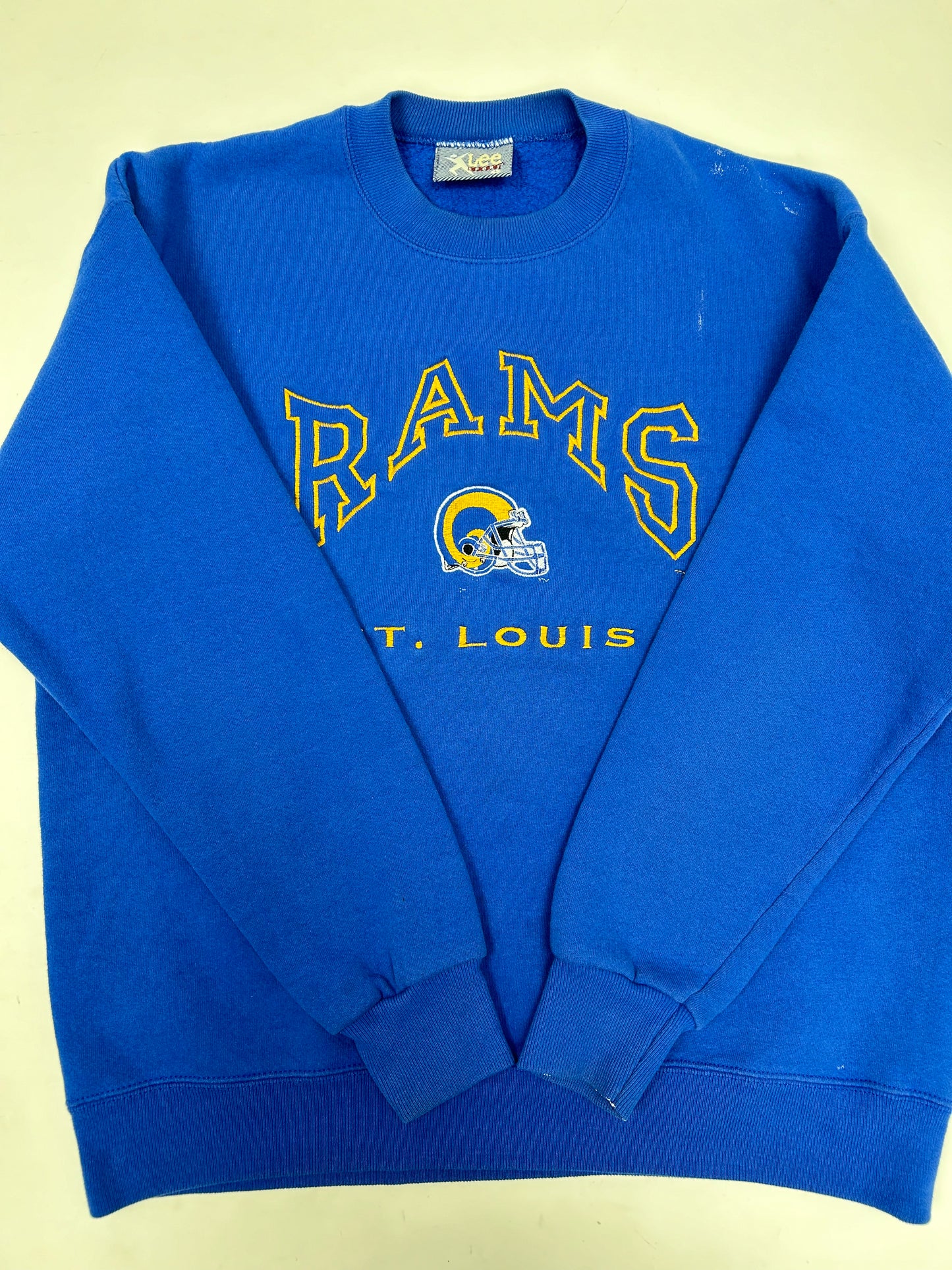 Vintage Lee St. Louis Rams NFL Crewneck Has Paint & Marks As Is Large/Medium 24.5x27.75 Inches