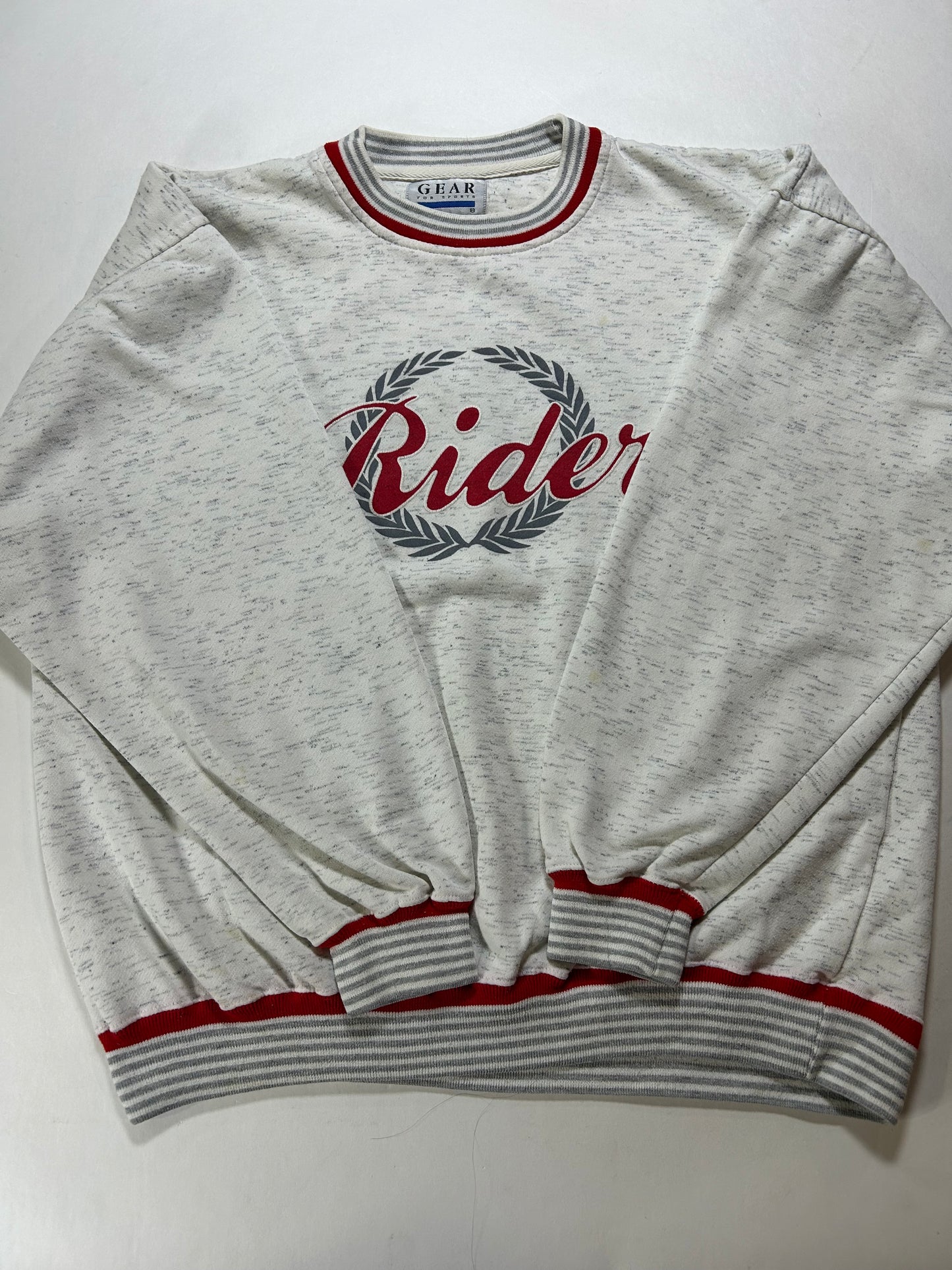 Vintage Gear For Sports Rider University College Crewneck Sweatshirt Boxy Mediumish Fit 23.25x25.75 Inches Gray