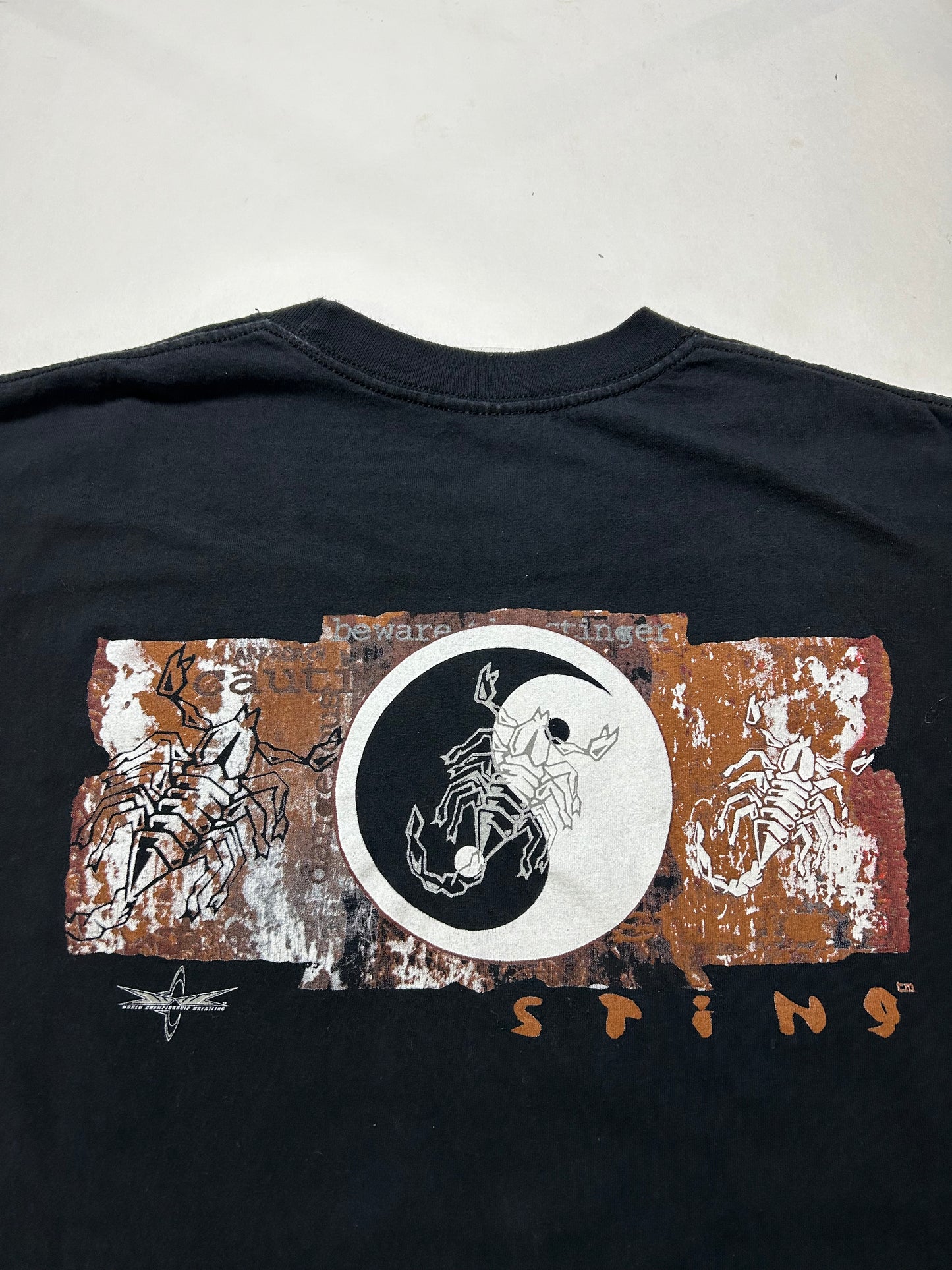 Vintage WCW Sting Wresting Tee Beware The Stinger Shirt 2XL 26.75x31.25 Inches Black As Is