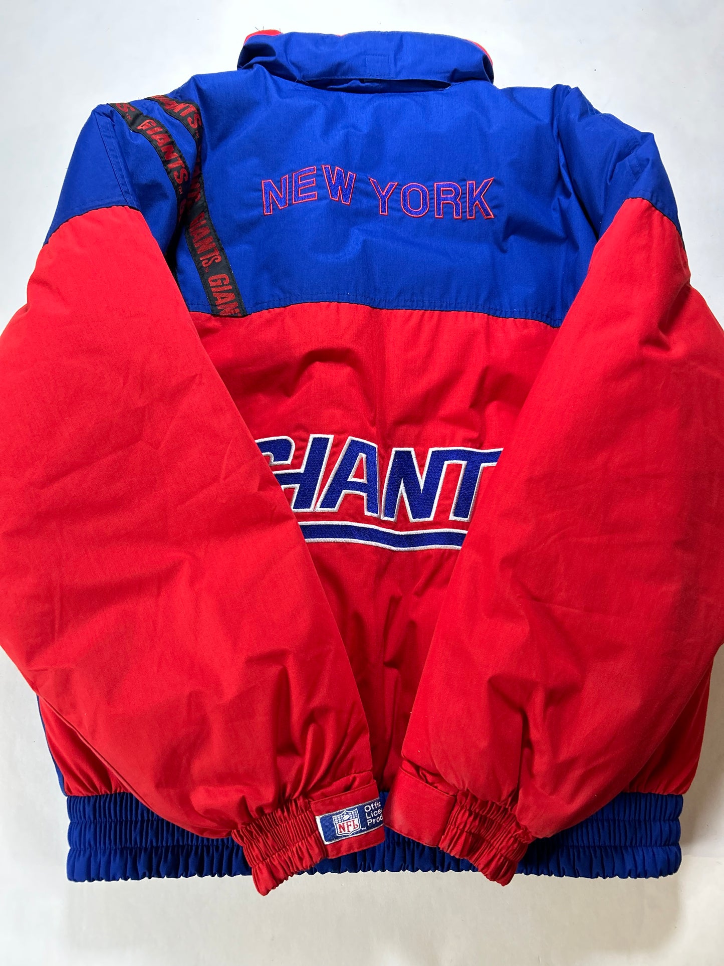 Vintage New York Giants NFL Puffer Packable Hood Jacket Large 25.75x29 Inches