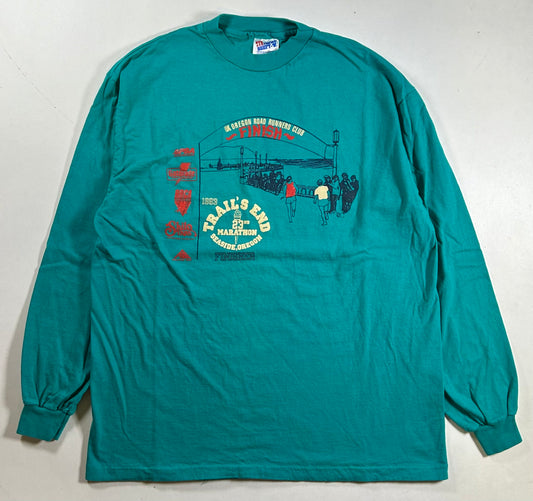 Vintage 1993 Oregon Road Runners Club Trail’s End 23rd Marathon Finisher Long Sleeve Tee Large 21.25x27.75 Inches