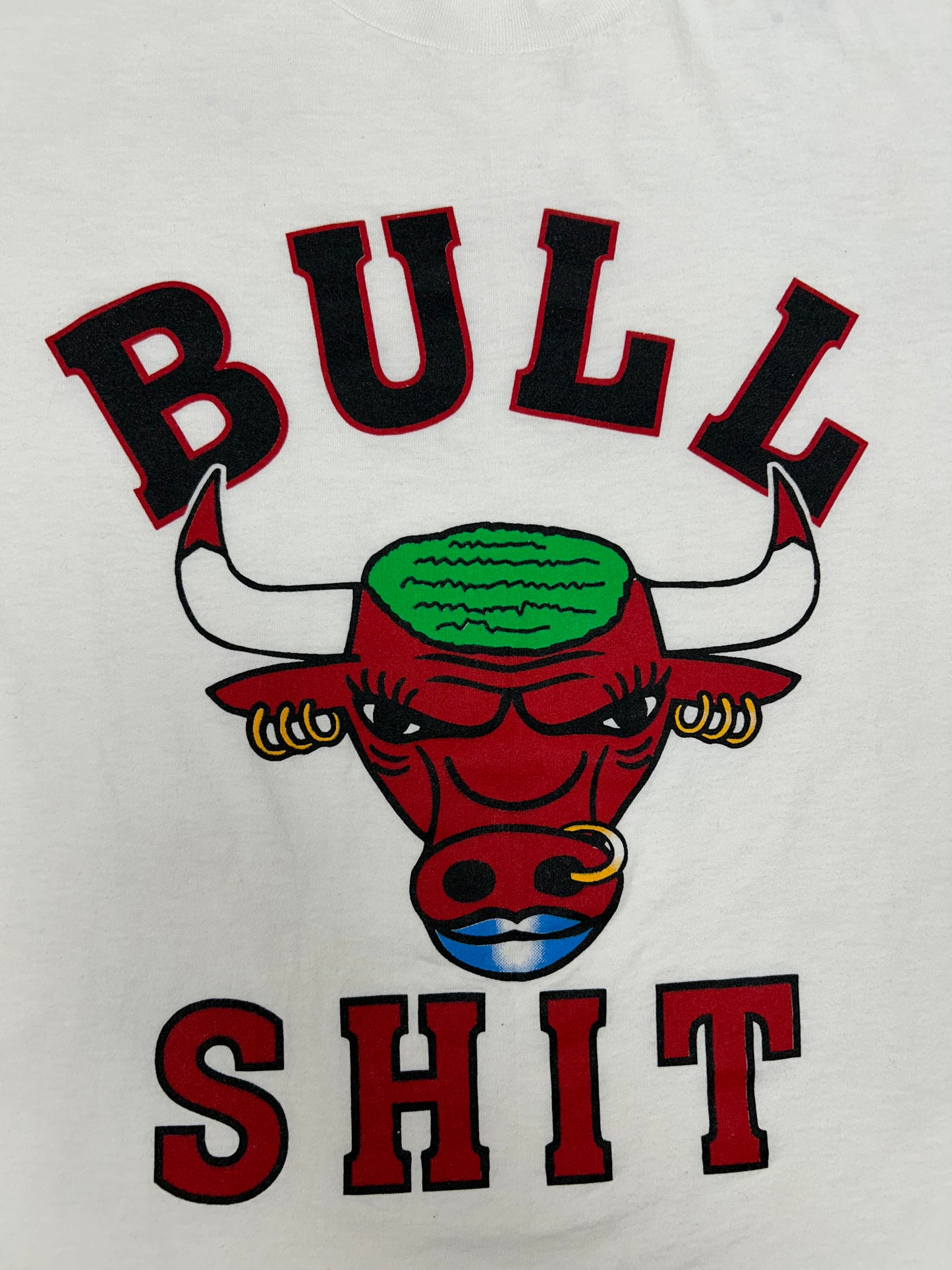 Vintage Chicago Bulls Dennis Rodman Green Hair Bull Bull Sh*t Graphic Tee Large 21.5x28.25 Inches