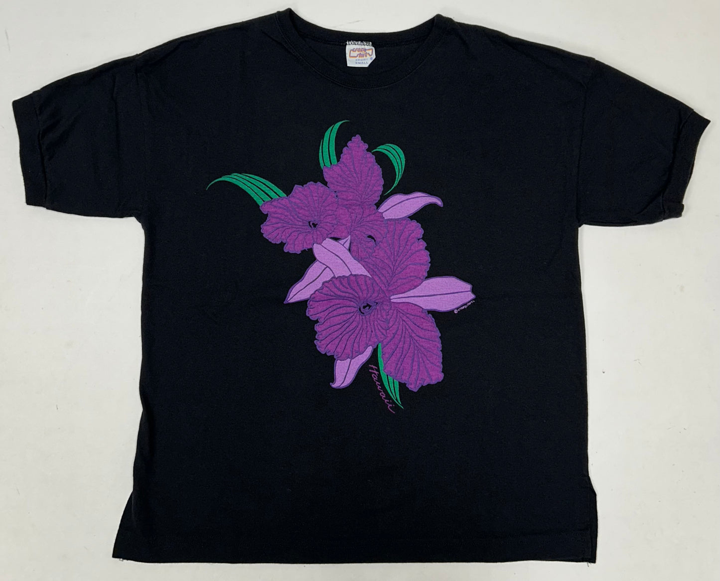 Vintage Crazy Shirts Hawaii T-Shirt Floral Iris Single Stitch Women’s Small 19.25x23.5 Inches USA