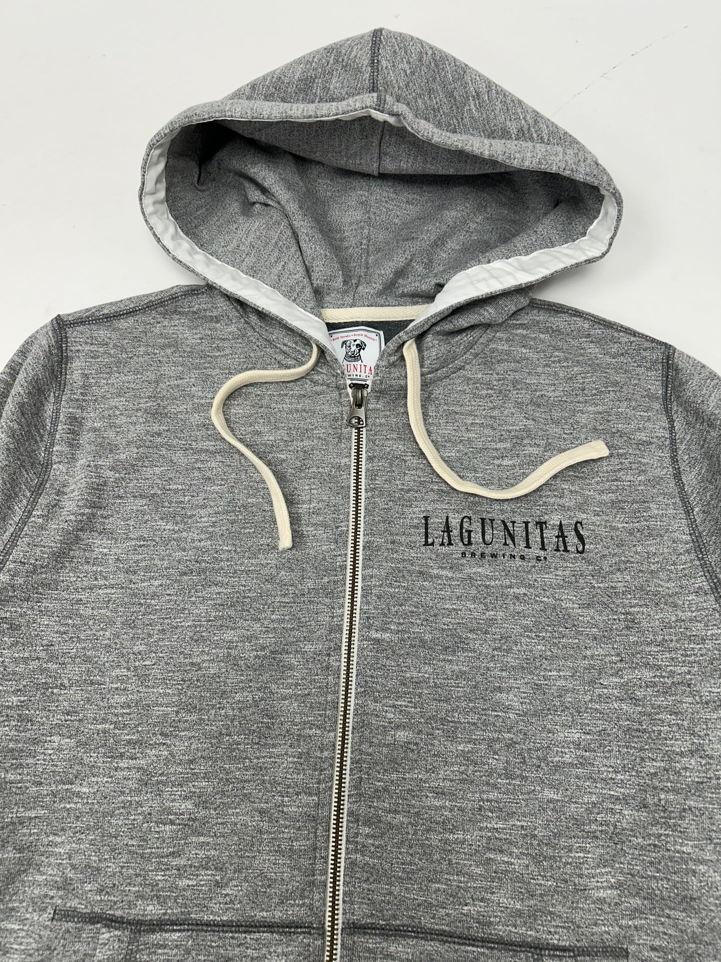 Lagunitas Brewing Company Zip Up Sweatshirt Hoodie Grey Dog Logo Medium Clean
