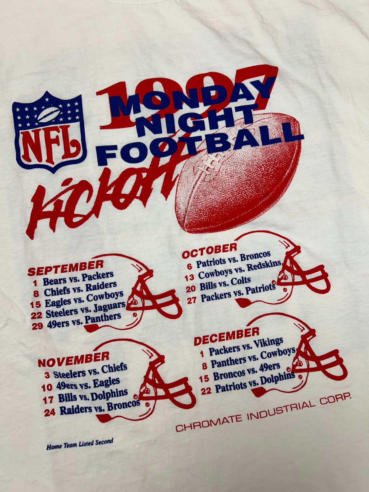 Vintage 1997 NFL Monday Night Football Kickoff Promo Tee XL