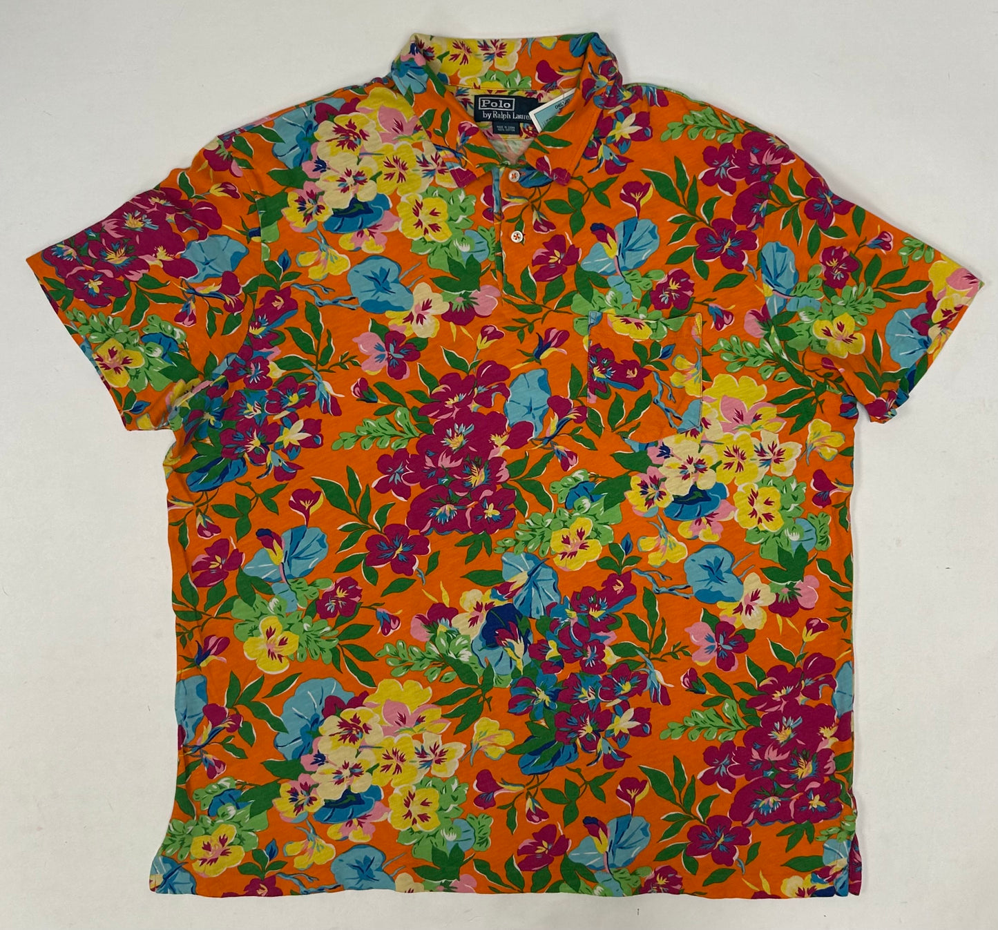Vintage Polo Ralph Lauren Floral Pattern Hawaiian Polo Shirt XL Orange PCO-22W