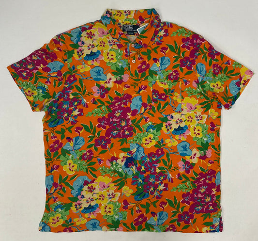 Vintage Polo Ralph Lauren Floral Pattern Hawaiian Polo Shirt XL Orange PCO-22W