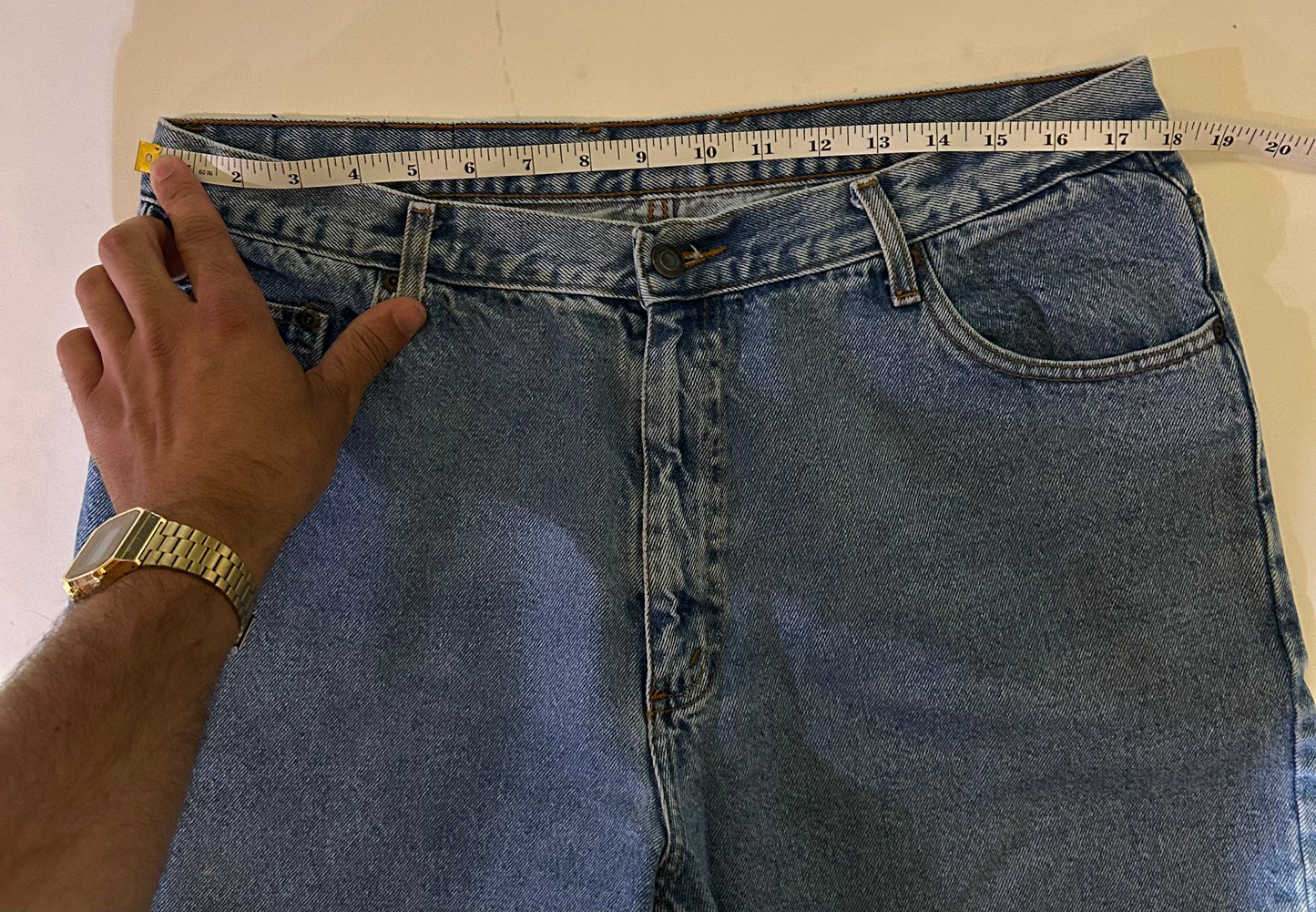 Vintage Two Pepper Mens Denim Jorts Blue Medium Wash 100% Cotton 36 18x20.5 Inches