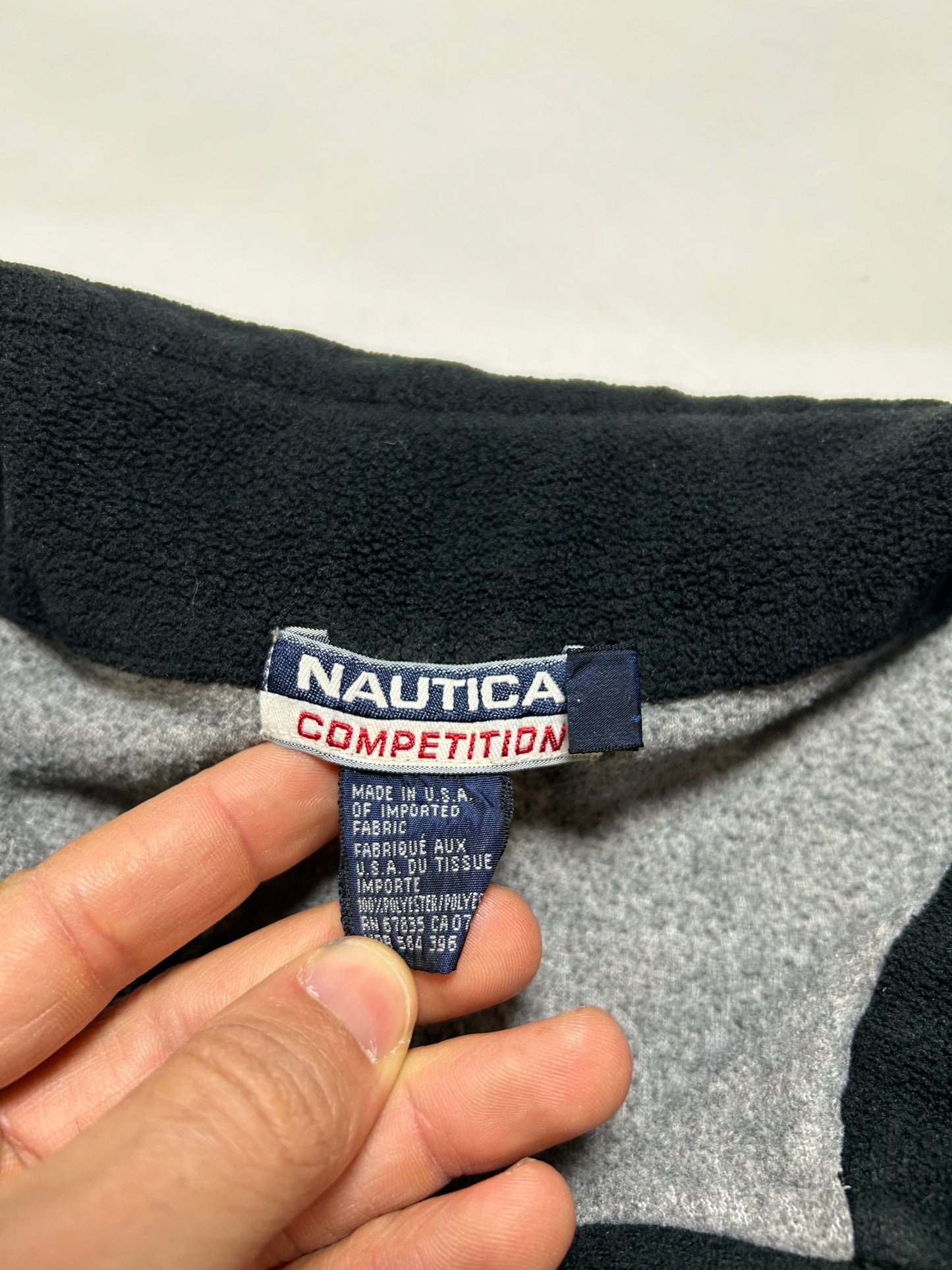 Vintage 90s Nautica Competition 1/4 Zip Fleece Pullover Made In USA Gray M/L Fit 24.25x27.5 Inches
