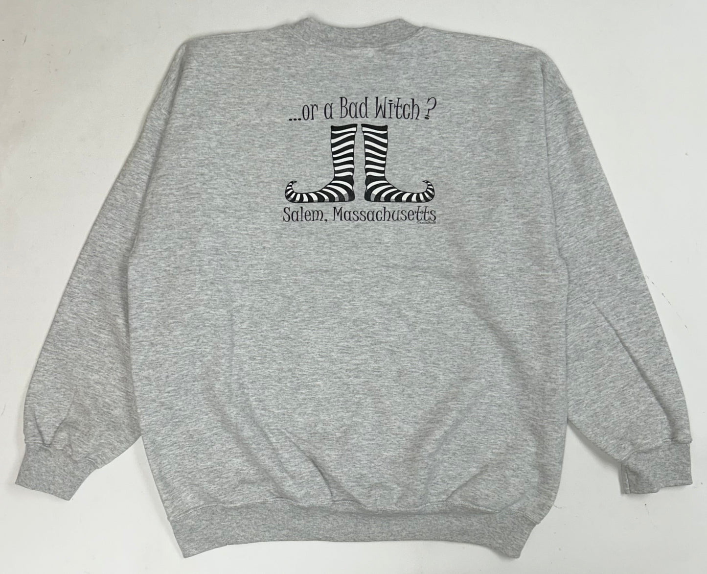 Vintage Are You A Good Witch…Or A Bad Witch? Salem, Massachusetts Wizard Of Oz Feet Casual Tees Funny Parody Crewneck Sweatshirt XL 26.5x29.5 Inches Gray