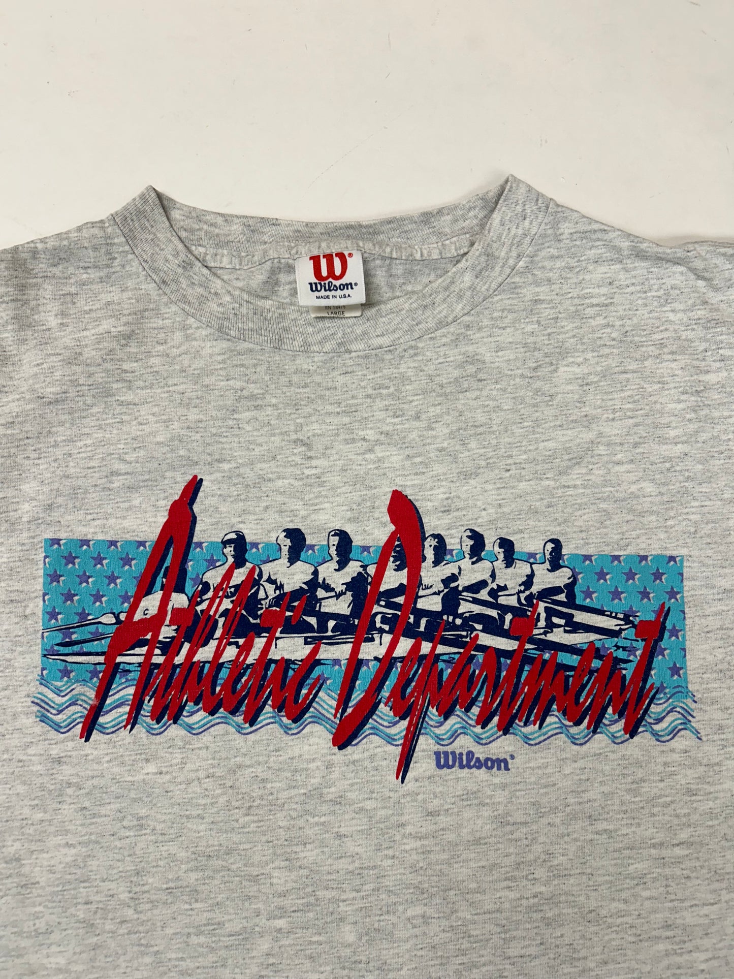 Vintage 90s Wilson Athletic Department Rowing Crew Tee Size 21x30.25 Inches Tagged Large USA