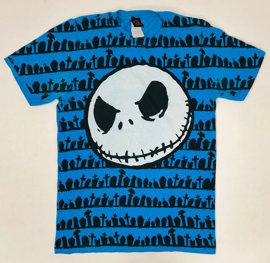 Vintage Disney The Nightmare Before Christmas Jack Skellington Face All Over Print Tee Small 18.25x27.25 Inches
